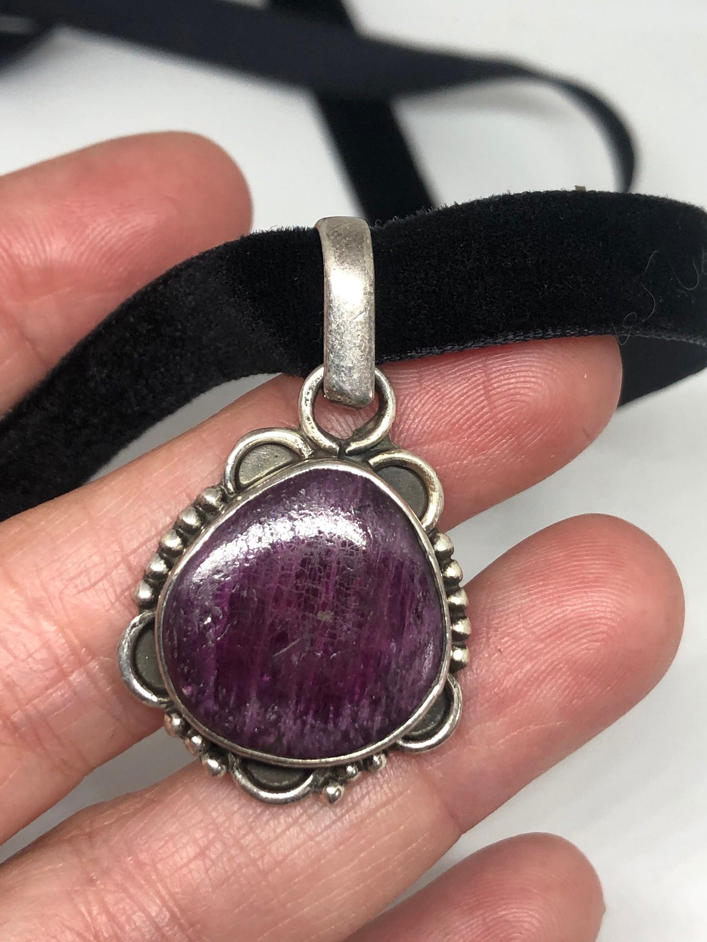 Vintage Pink Raw Ruby Choker 925 Sterling Silver Pendant Necklace
