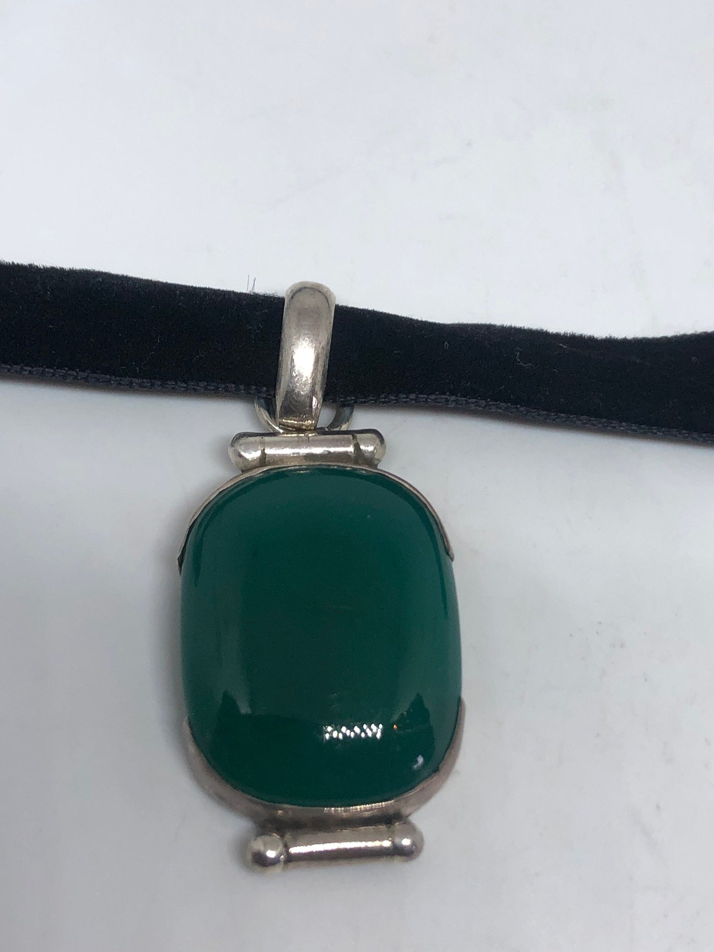Vintage Green Onyx Choker 925 Sterling Silver Necklace