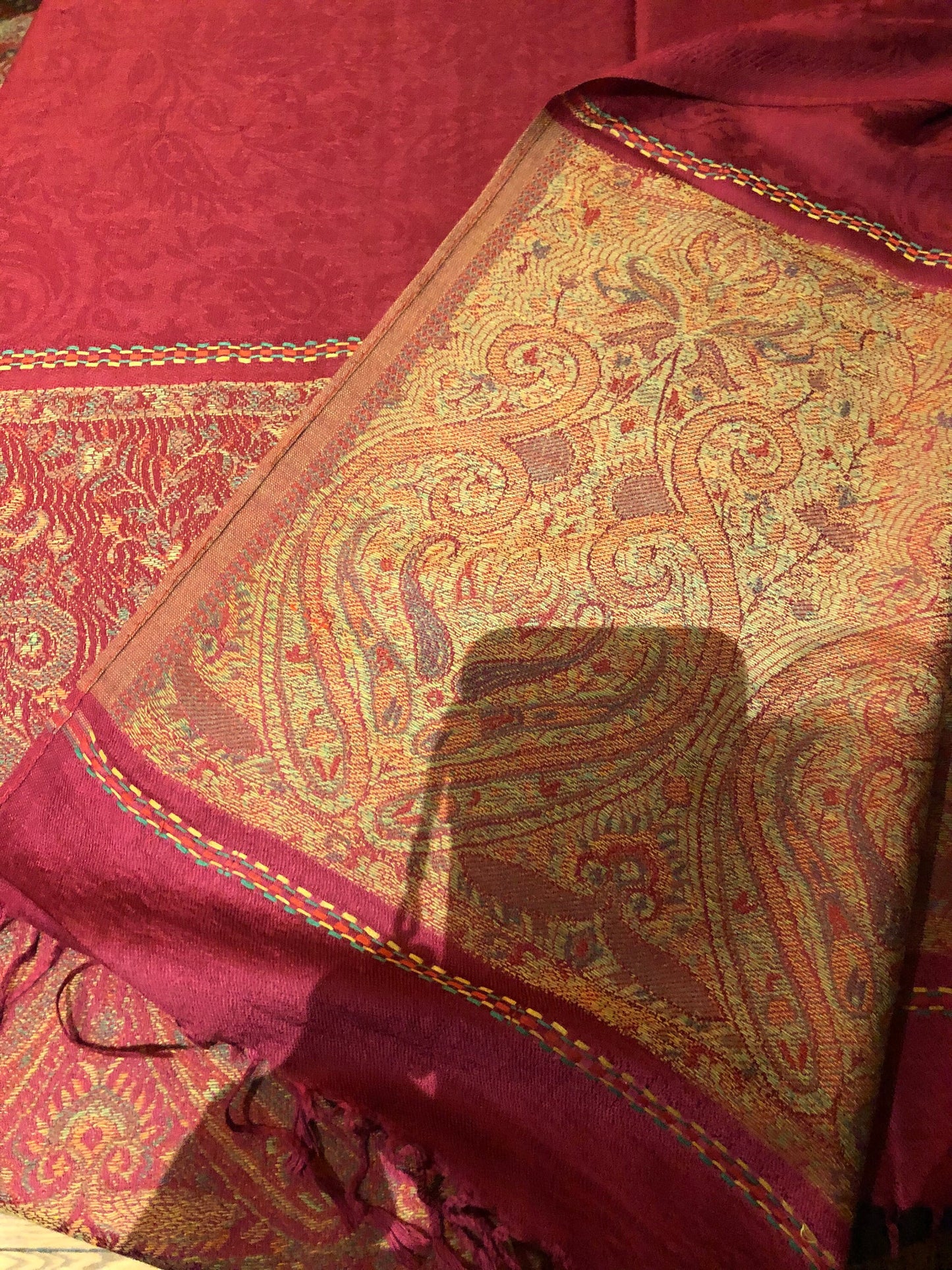 Red Vintage Paisley Brocade Pashmina Scarf Wrap Shawl