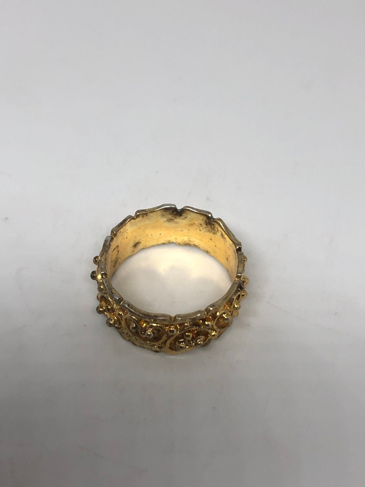 Vintage Wedding Band Ring Golden 925 Sterling Silver Cocktail Statement