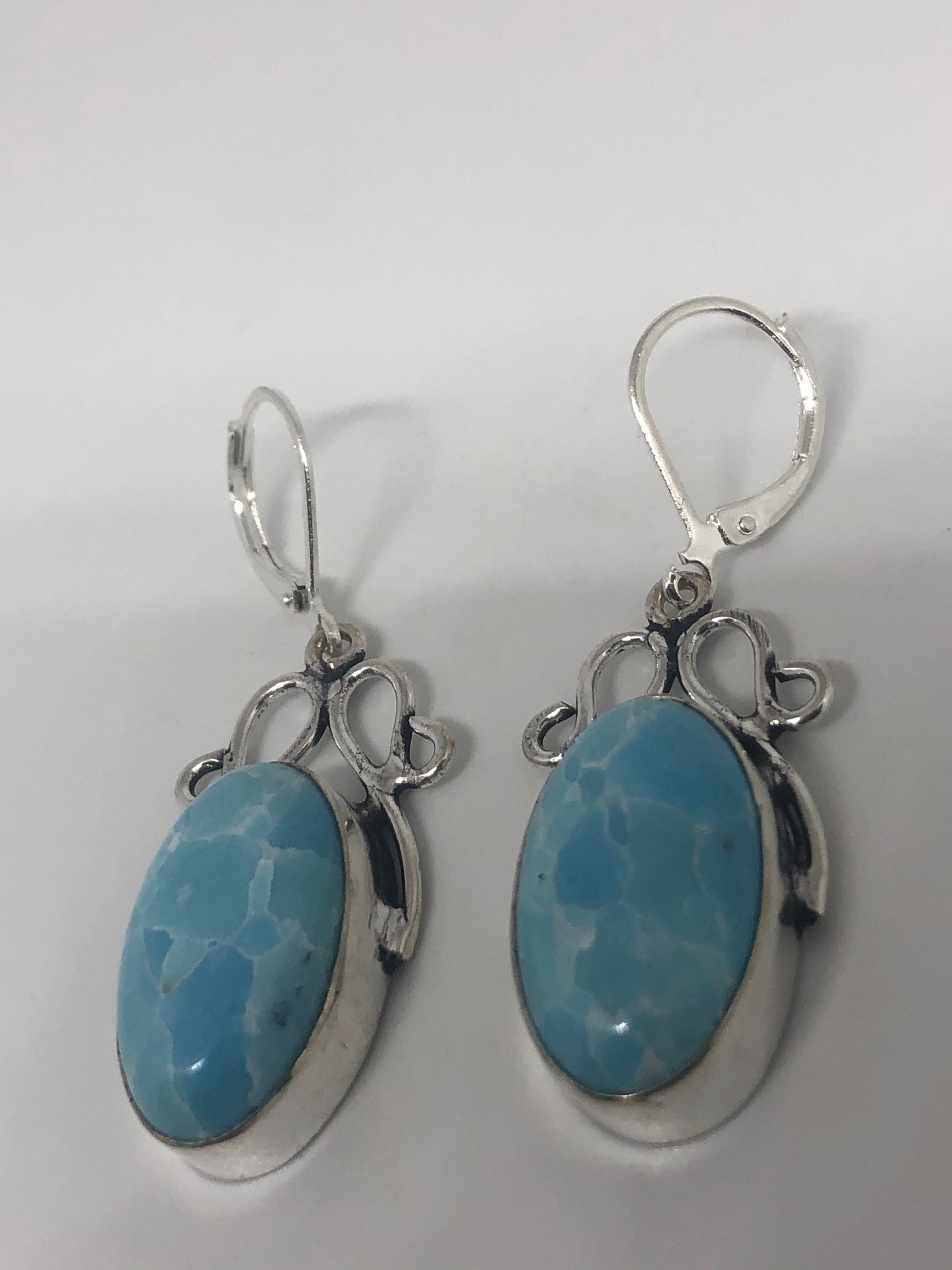 Vintage Sterling Silver Blue turquoise Larimar Earrings
