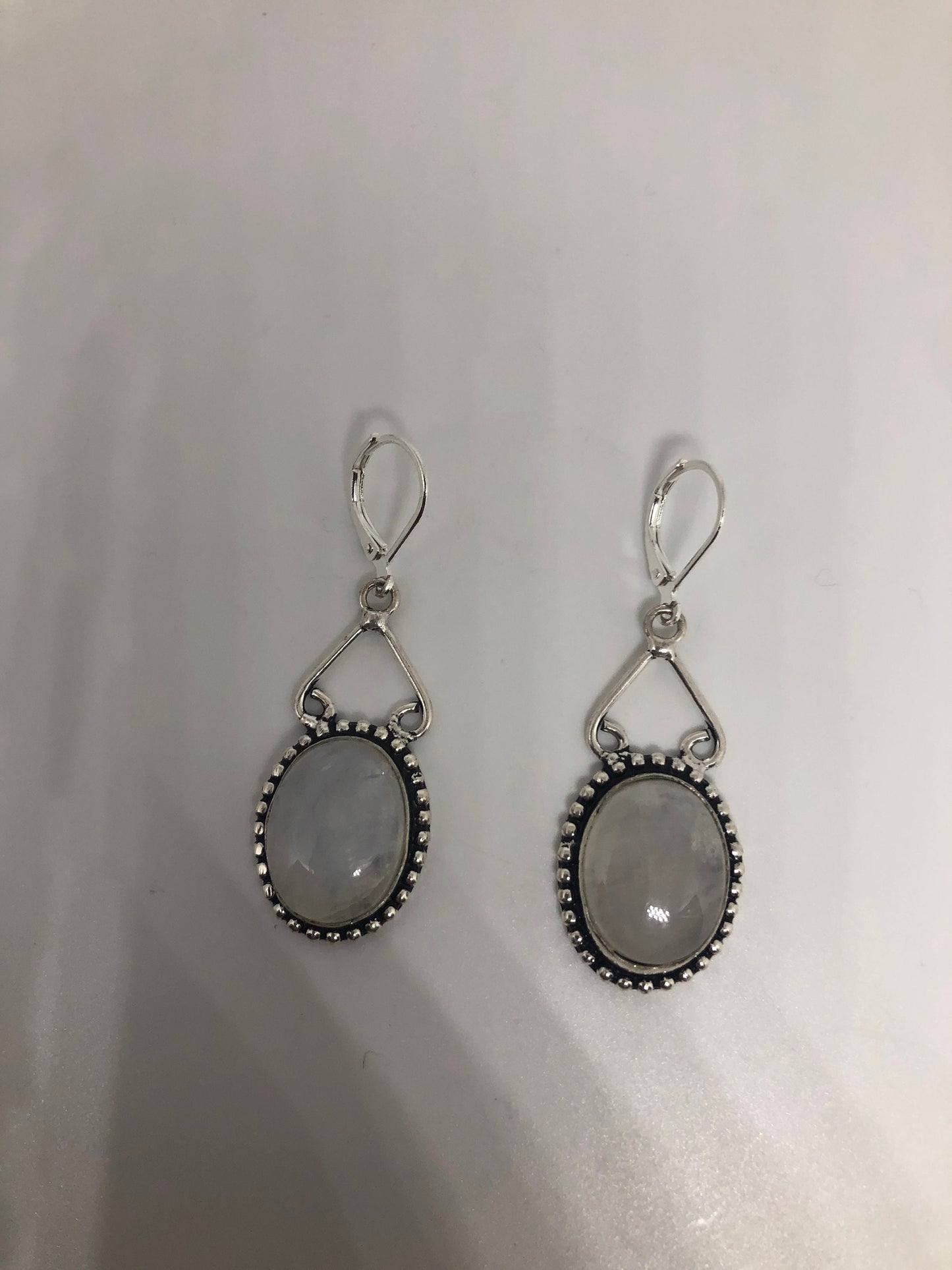 Vintage Rainbow Moonstone Sterling Silver Lever Back Dangle Earrings