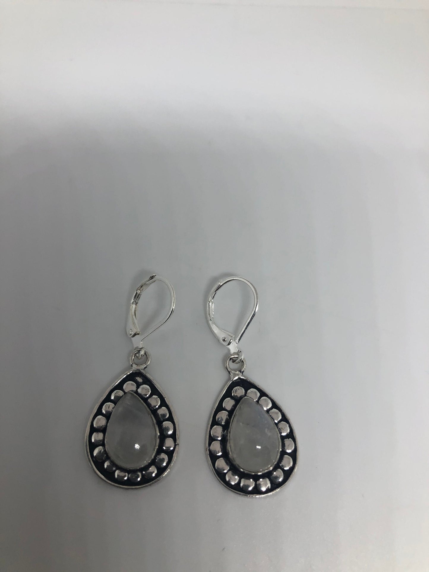 Vintage Rainbow Moonstone Sterling Silver Lever Back Dangle Earrings