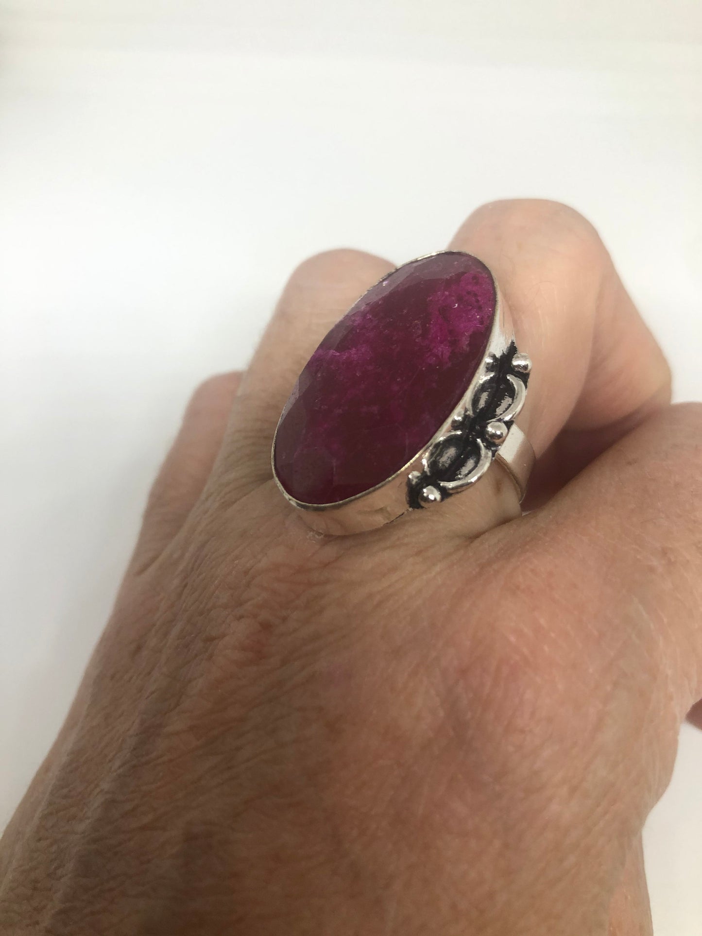 Vintage Raw Pink Ruby Silver Ring Size 8.5