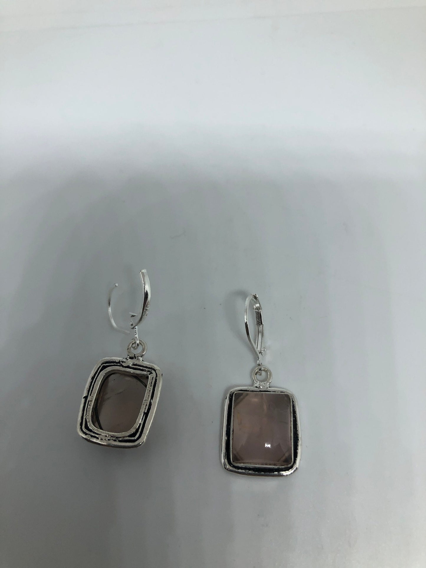 Vintage Rose Quartz Sterling Silver Lever Back Dangle Earrings