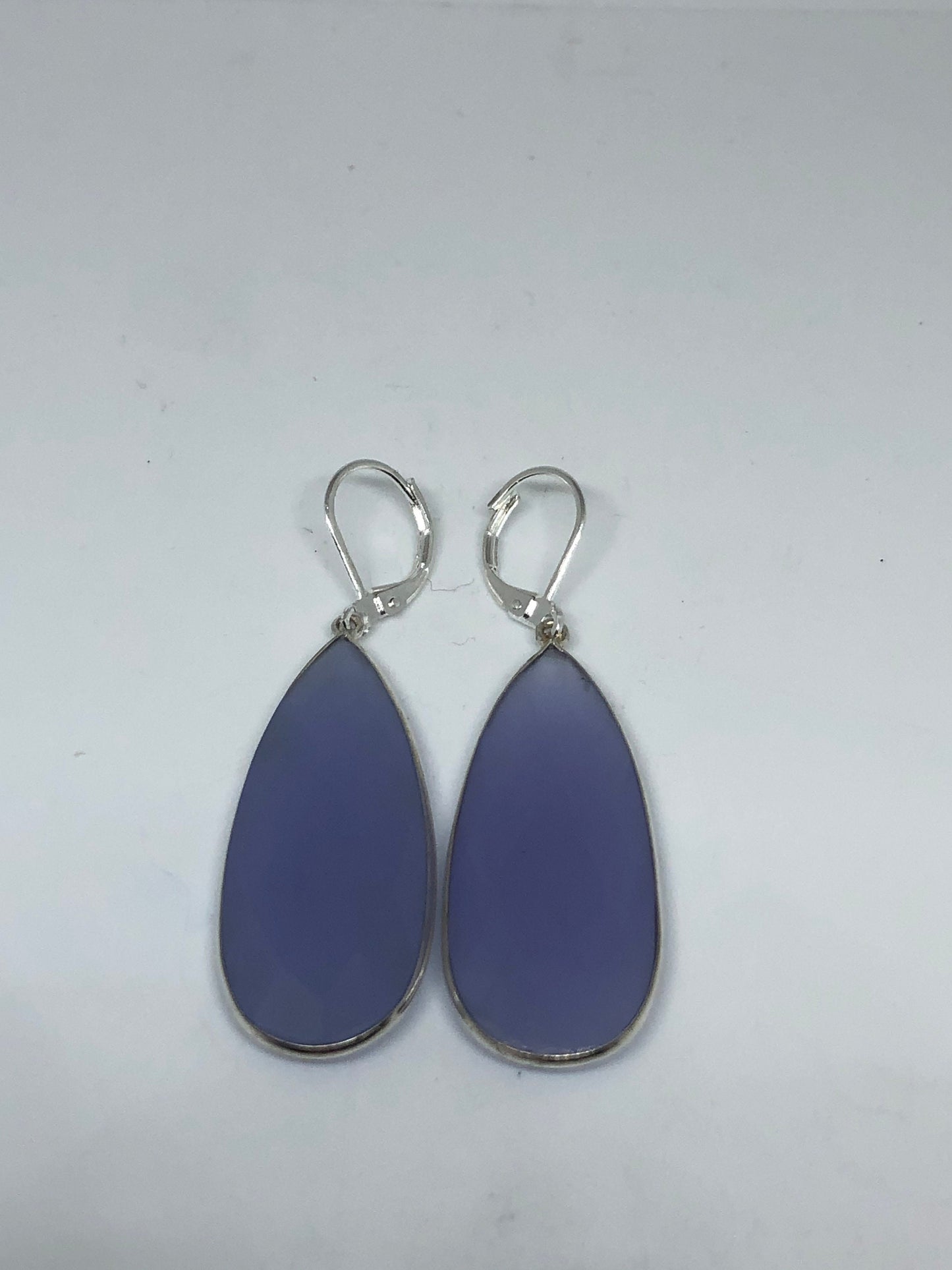Vintage Purple Chalcedony Gemstone Sterling Silver Lever Back Chandelier Earrings