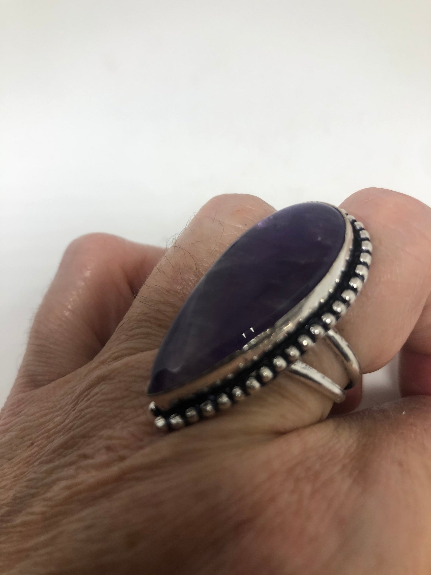 Vintage Purple Amethyst Silver Cocktail Statement Ring Size 7