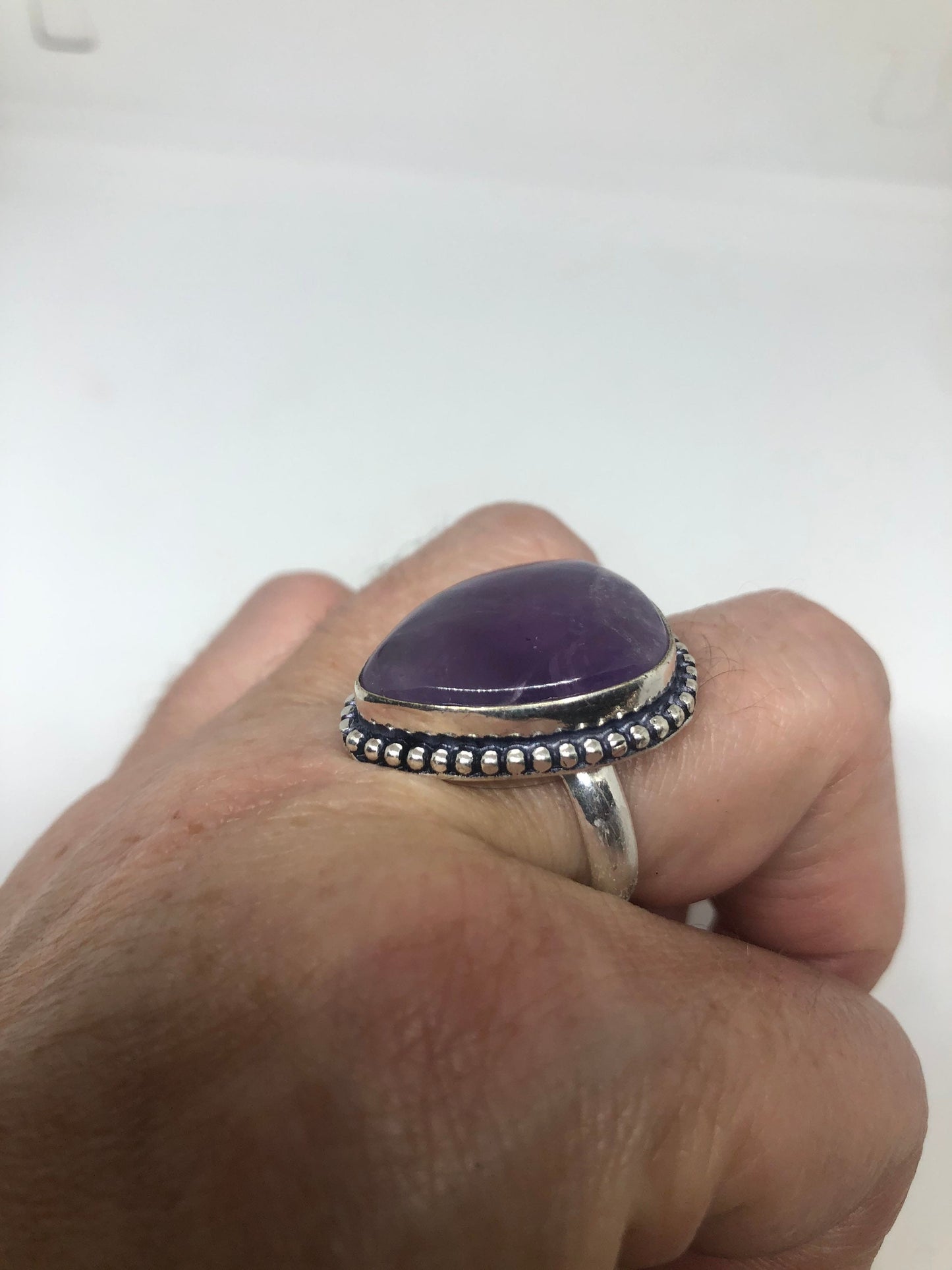Vintage Purple Amethyst Silver Cocktail Statement Ring Size 7