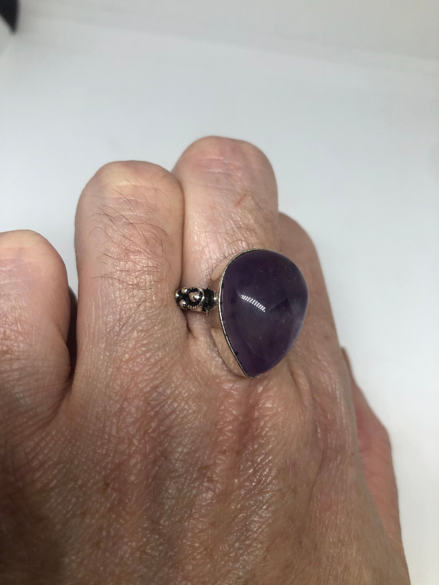 Vintage Purple Amethyst Silver Cocktail Statement Ring Size 8.5