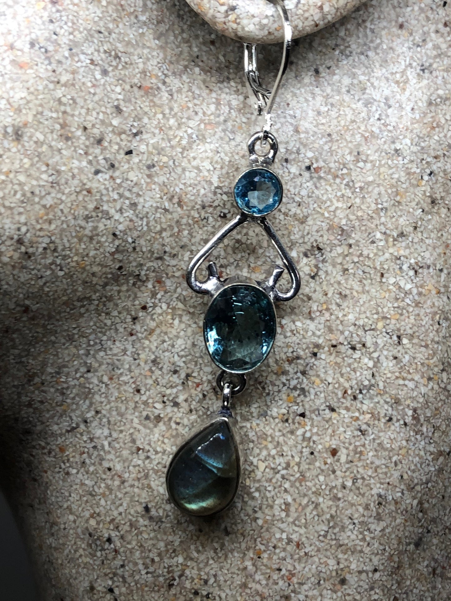 Vintage Silver Blue Chalcedony Drop Earrings | Antique Style