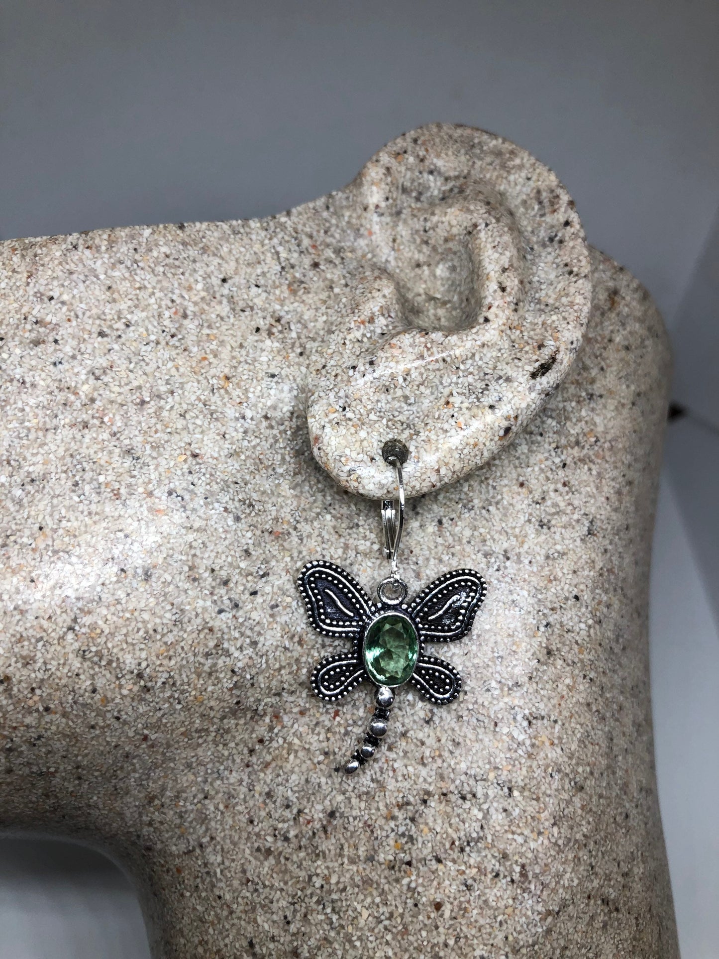 Vintage Green Amethyst Dragonfly Earrings | Sterling Silver Dangle