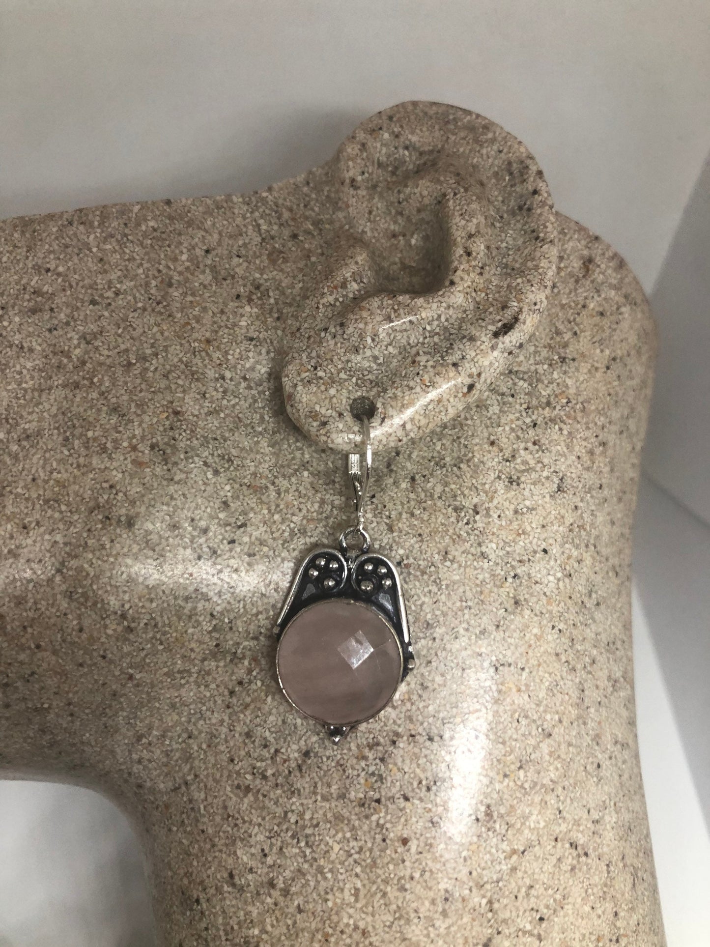 Vintage Rose Quartz Dangle Earrings | Sterling Silver Leverback