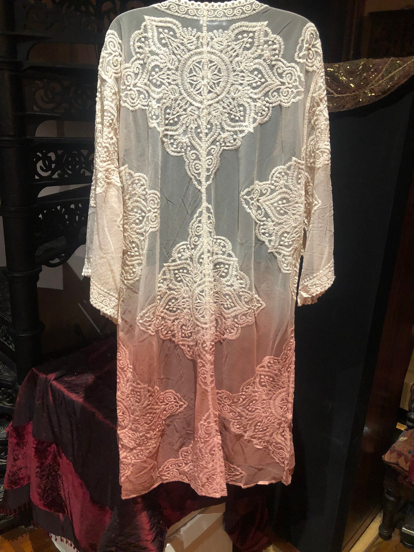 Lace Kimono Jacket Vintage Style Pink Tie Dye Embroidered wrap