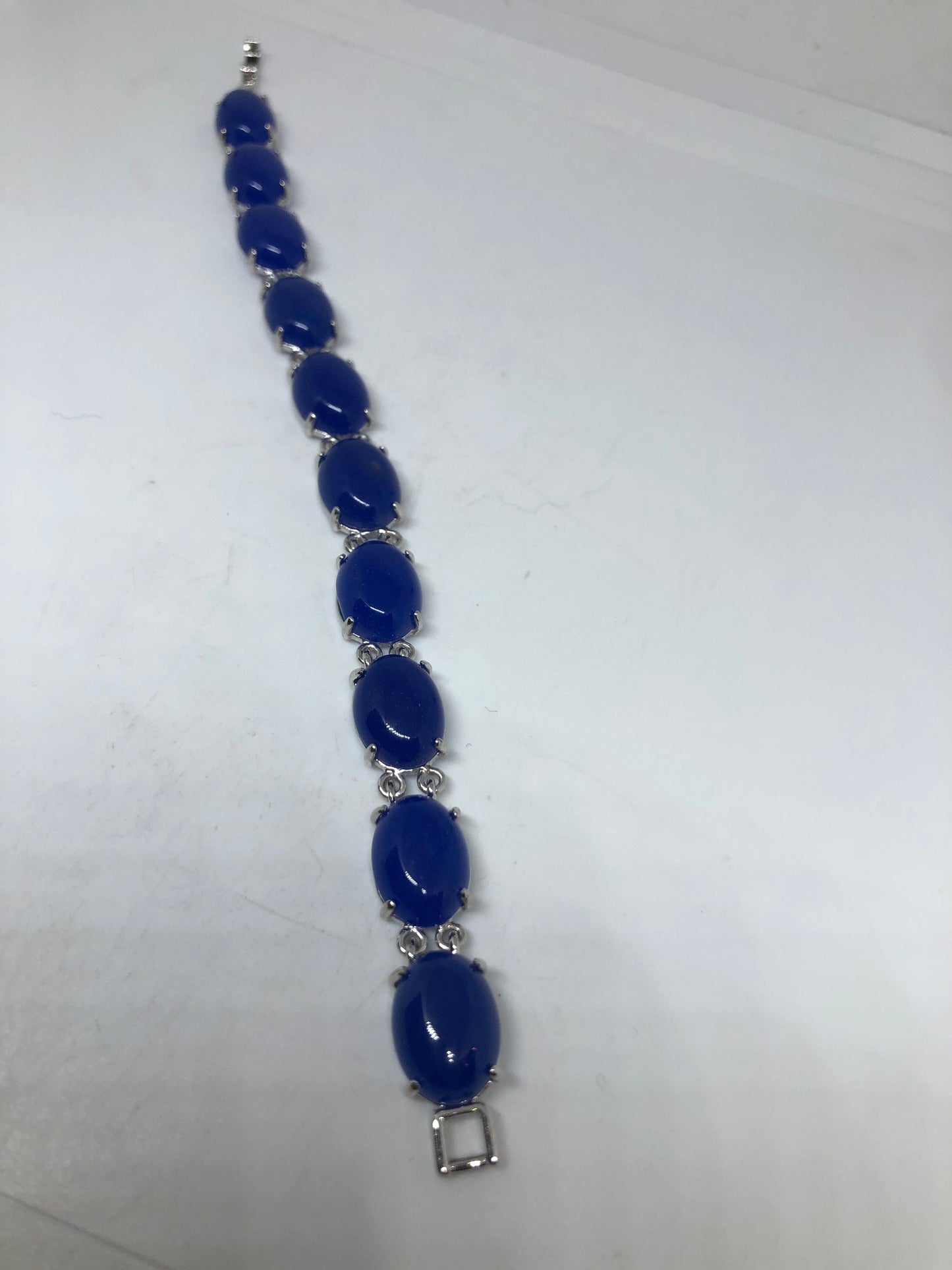 Vintage Blue Chalcedony Bracelet Silver Bronze