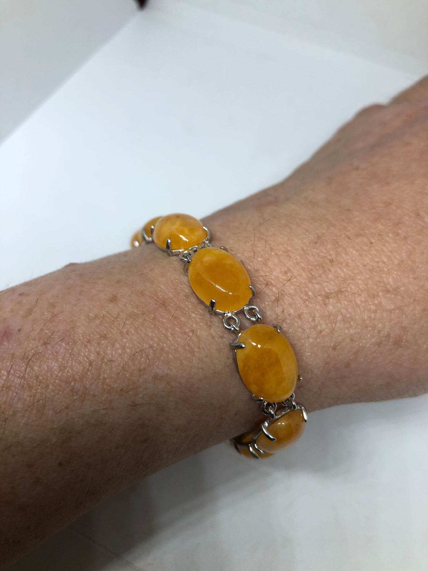 Vintage Yellow Jade Bracelet Silver
