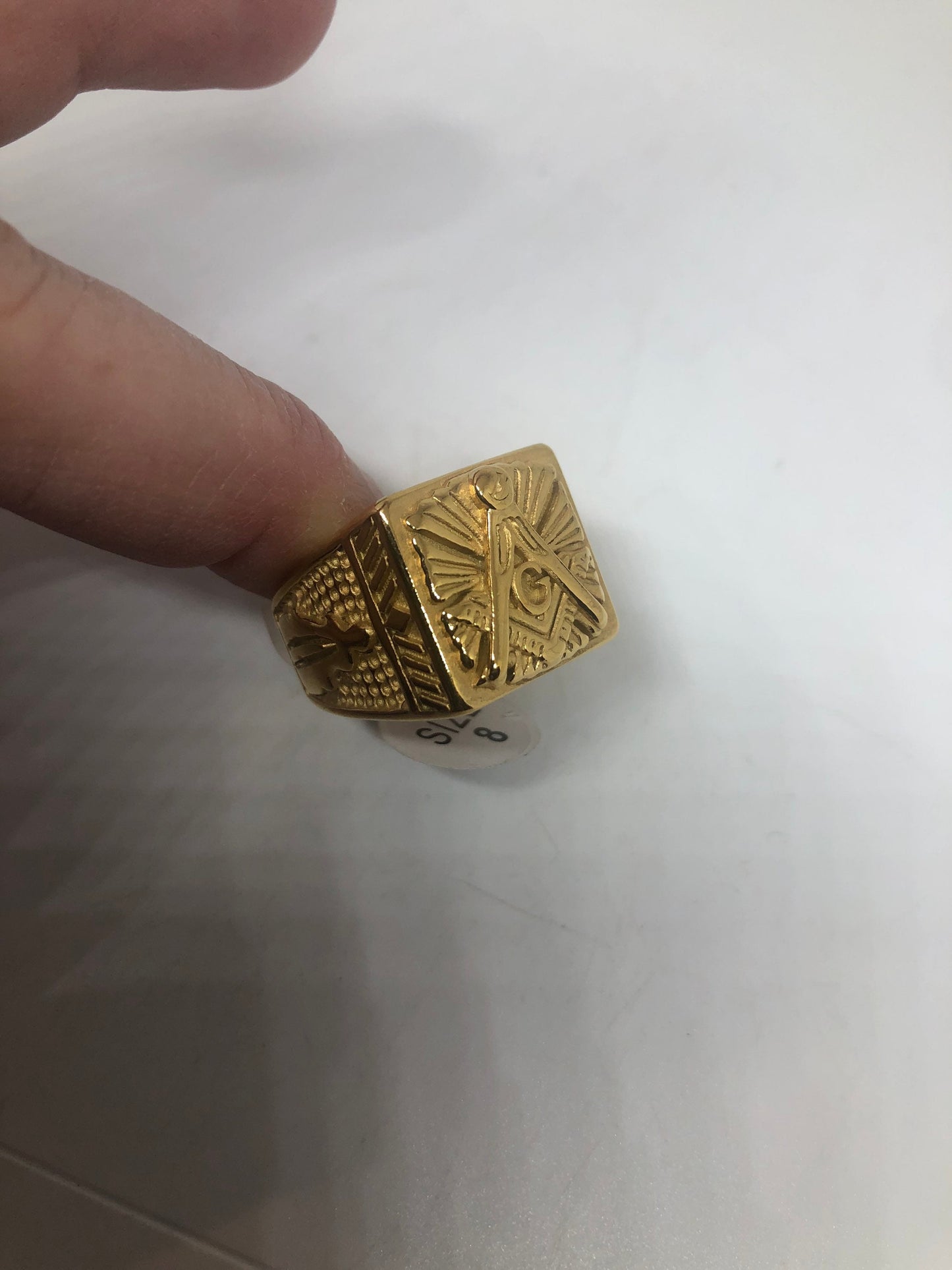 Vintage Golden Free Mason G Mens Ring Stainless Steel