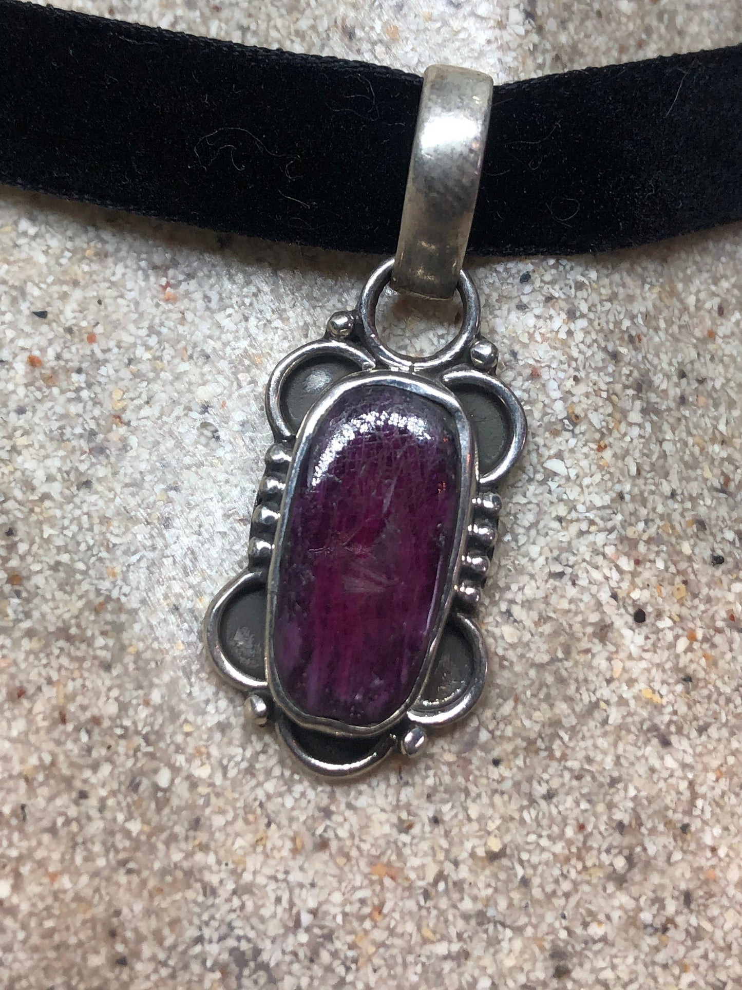 Vintage Pink Raw Ruby Choker 925 Sterling Silver Pendant Necklace