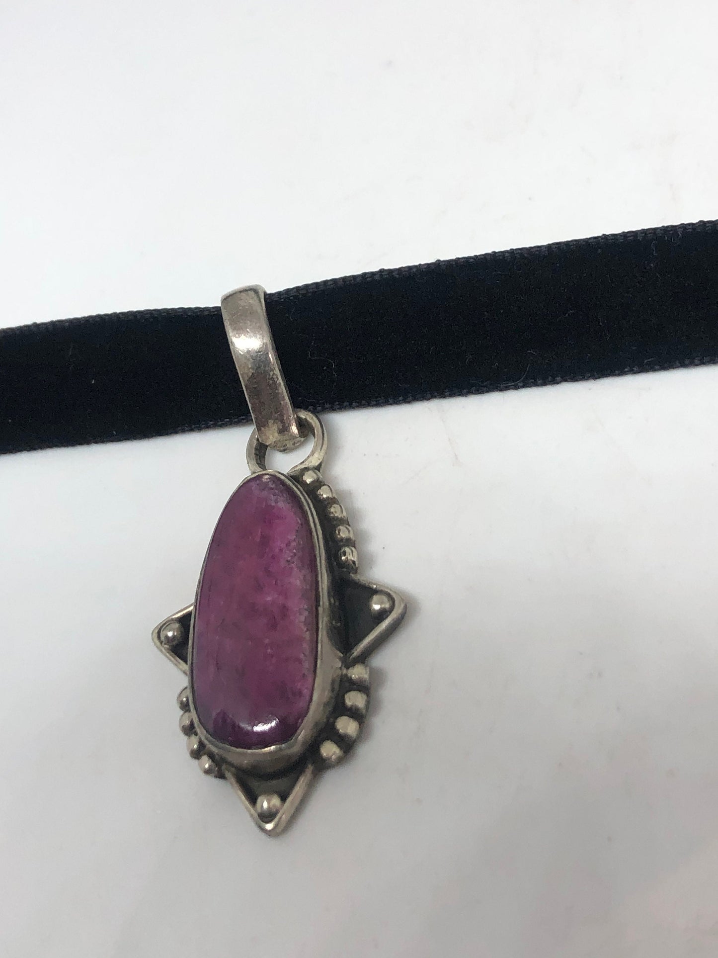 Vintage Pink Raw Ruby Choker 925 Sterling Silver Pendant Necklace