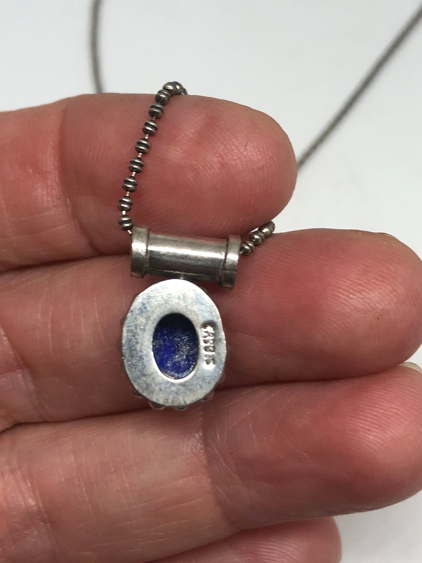 Vintage Blue Lapis 925 Sterling Silver Pendant Necklace Tibet