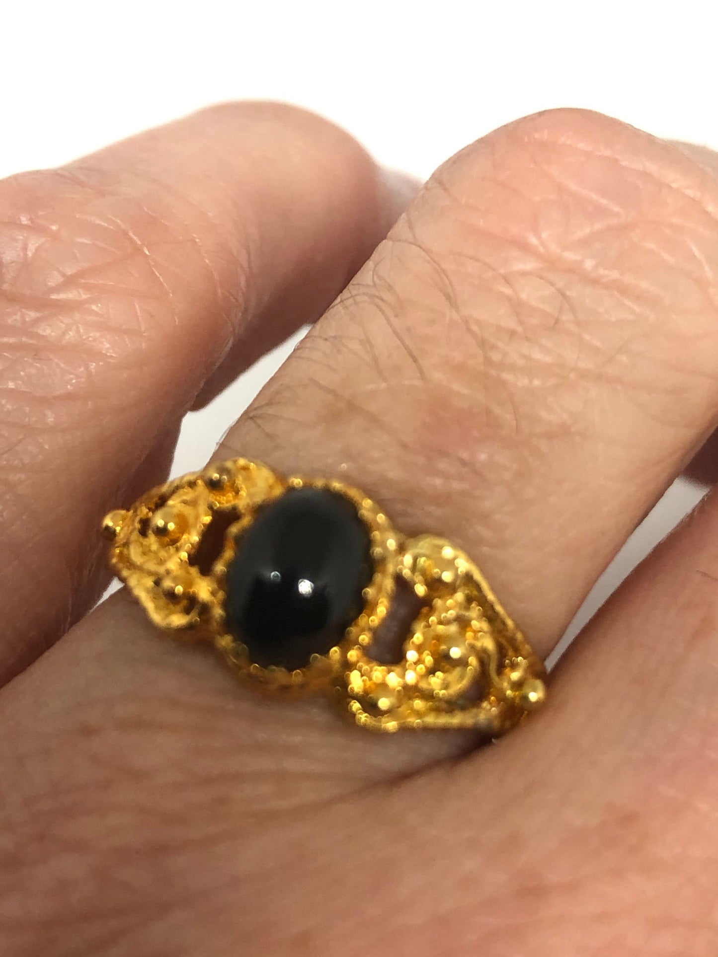 Vintage Black Onyx Golden 925 Sterling Silver Ring