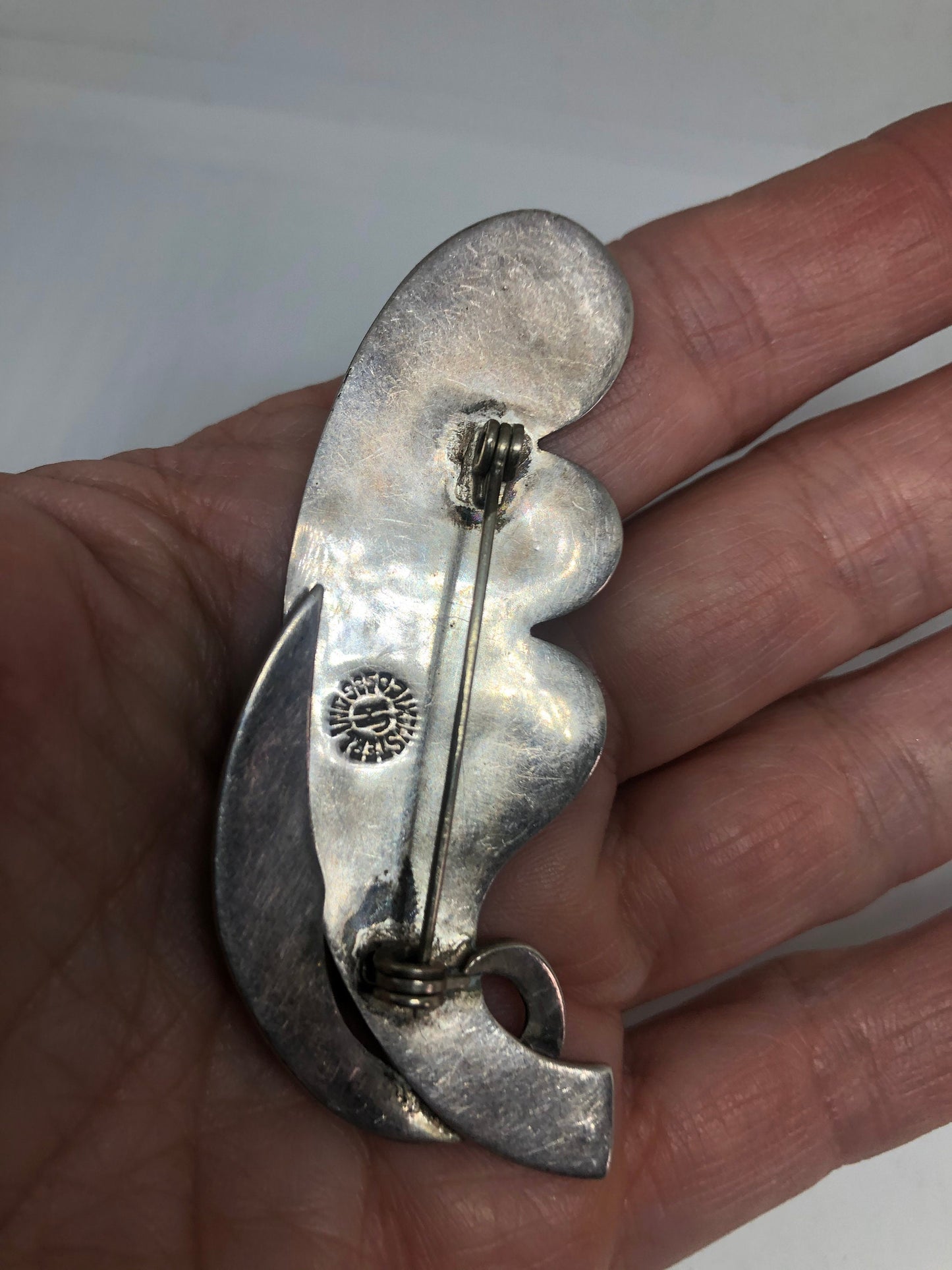 Vintage Abalone Hand Made Aztec 925 Sterling Silver Brooch Pin