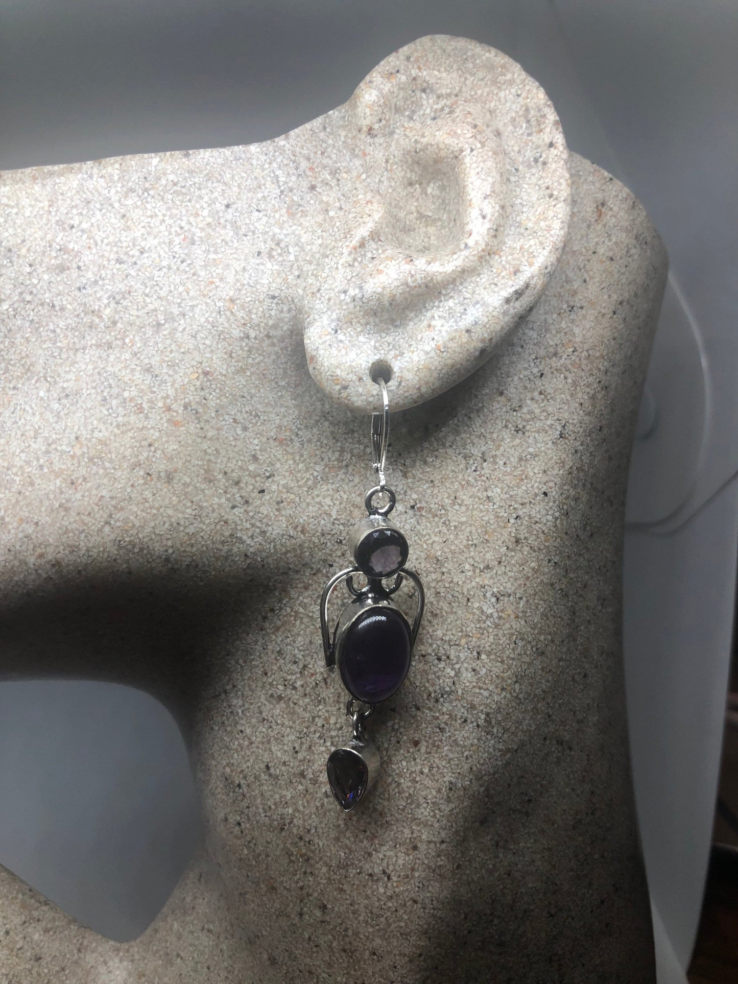 Vintage Amethyst Sterling Silver Dangle Earrings | Filigree Lace