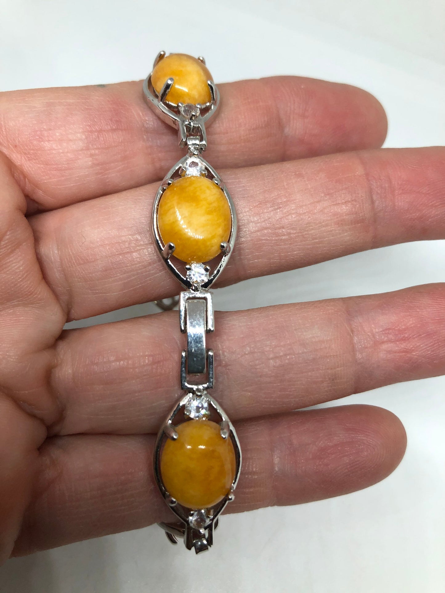 Vintage Yellow Jade Bracelet Silver