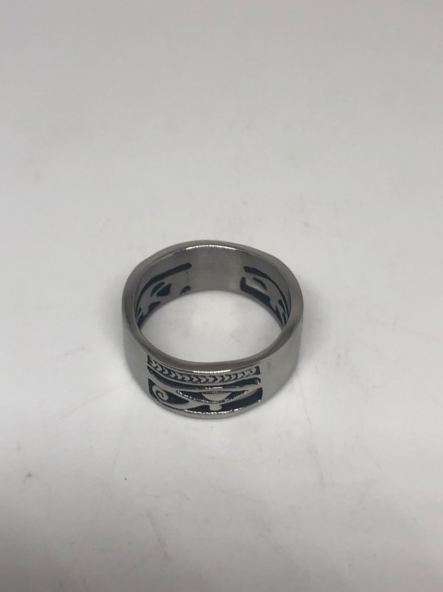 Vintage Silver Stainless Steel Egyptian Ankh Horus Eye Mens Ring