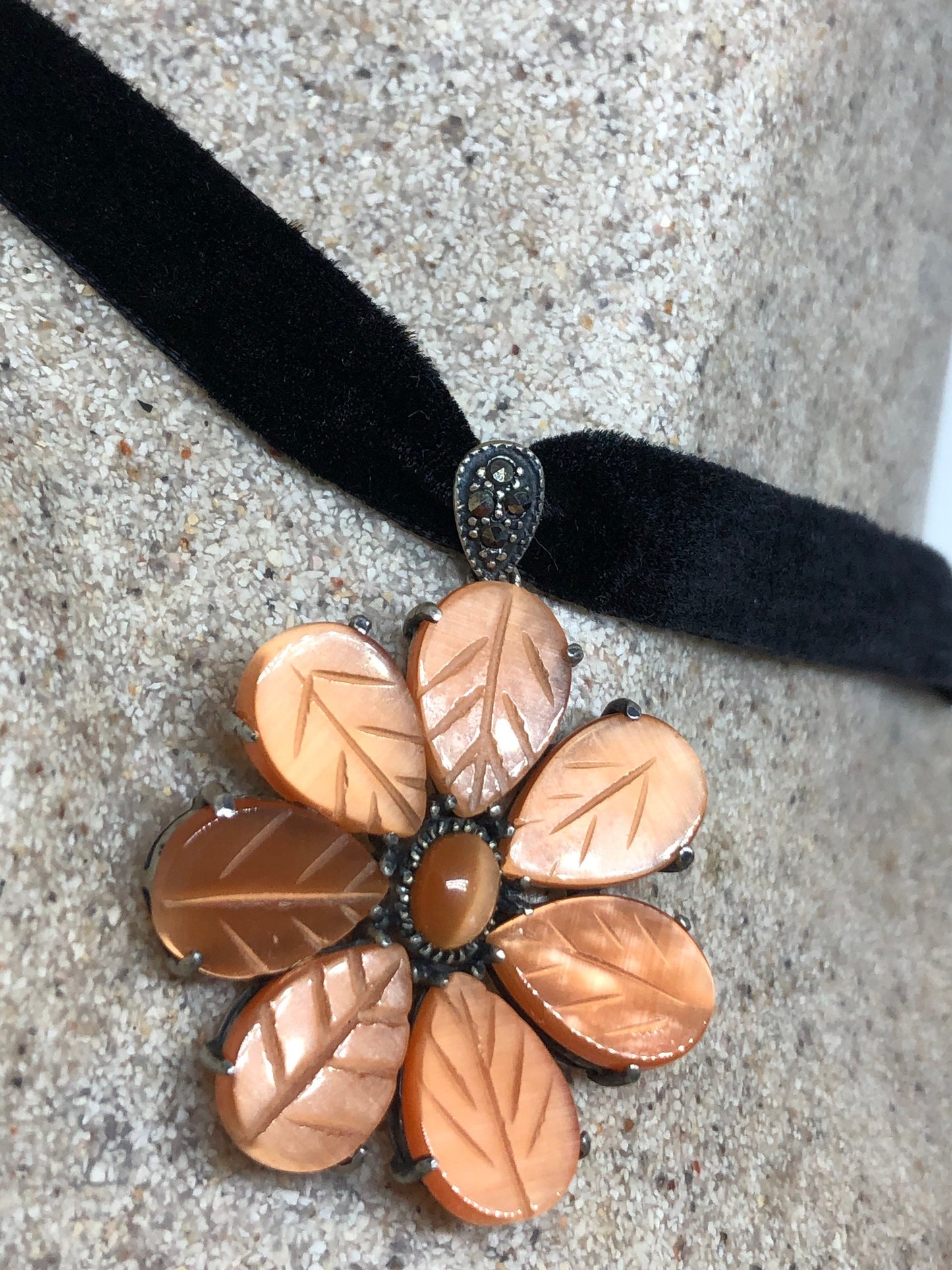 Vintage Orange Lab Cats Eye Choker 925 Sterling Silver Necklace