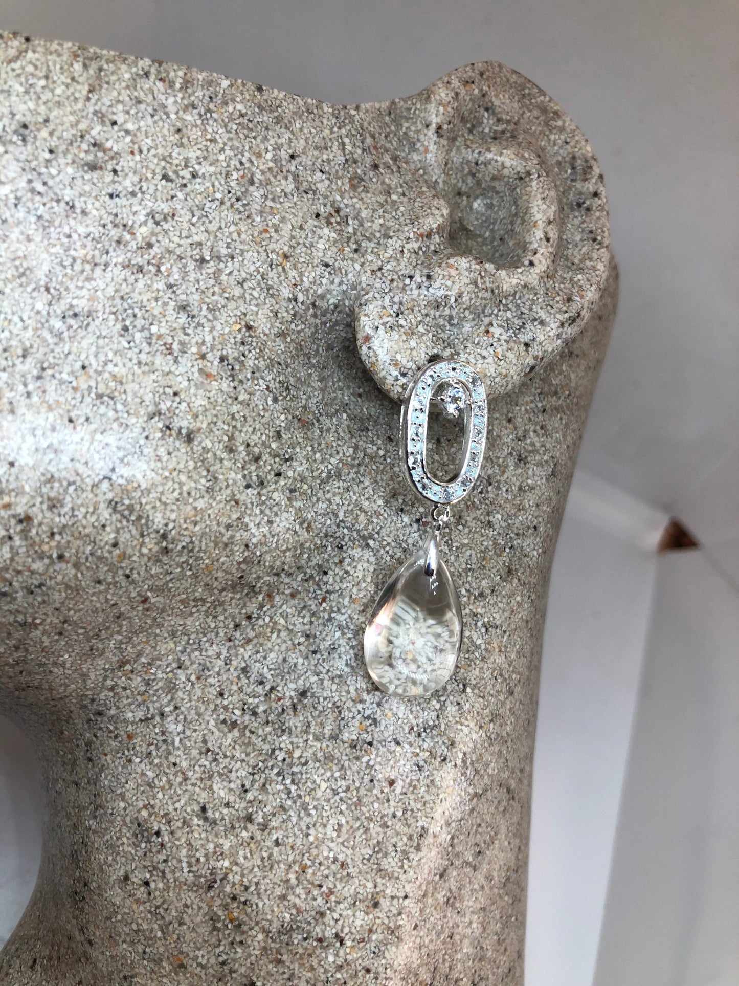 Vintage Genuine White Sapphire Clear Quartz 925 Sterling Silver Dangle Earrings