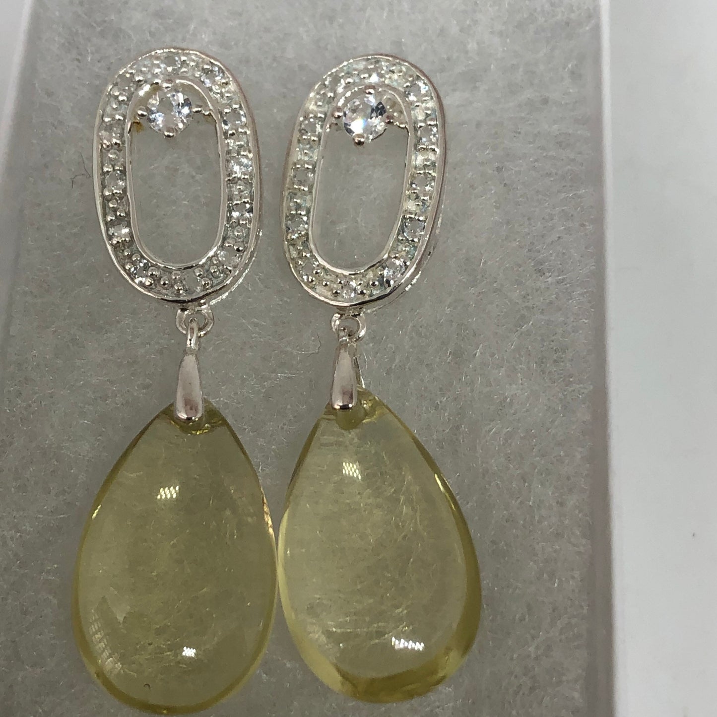 Vintage Genuine White Sapphire Clear Citrine 925 Sterling Silver Dangle Earrings