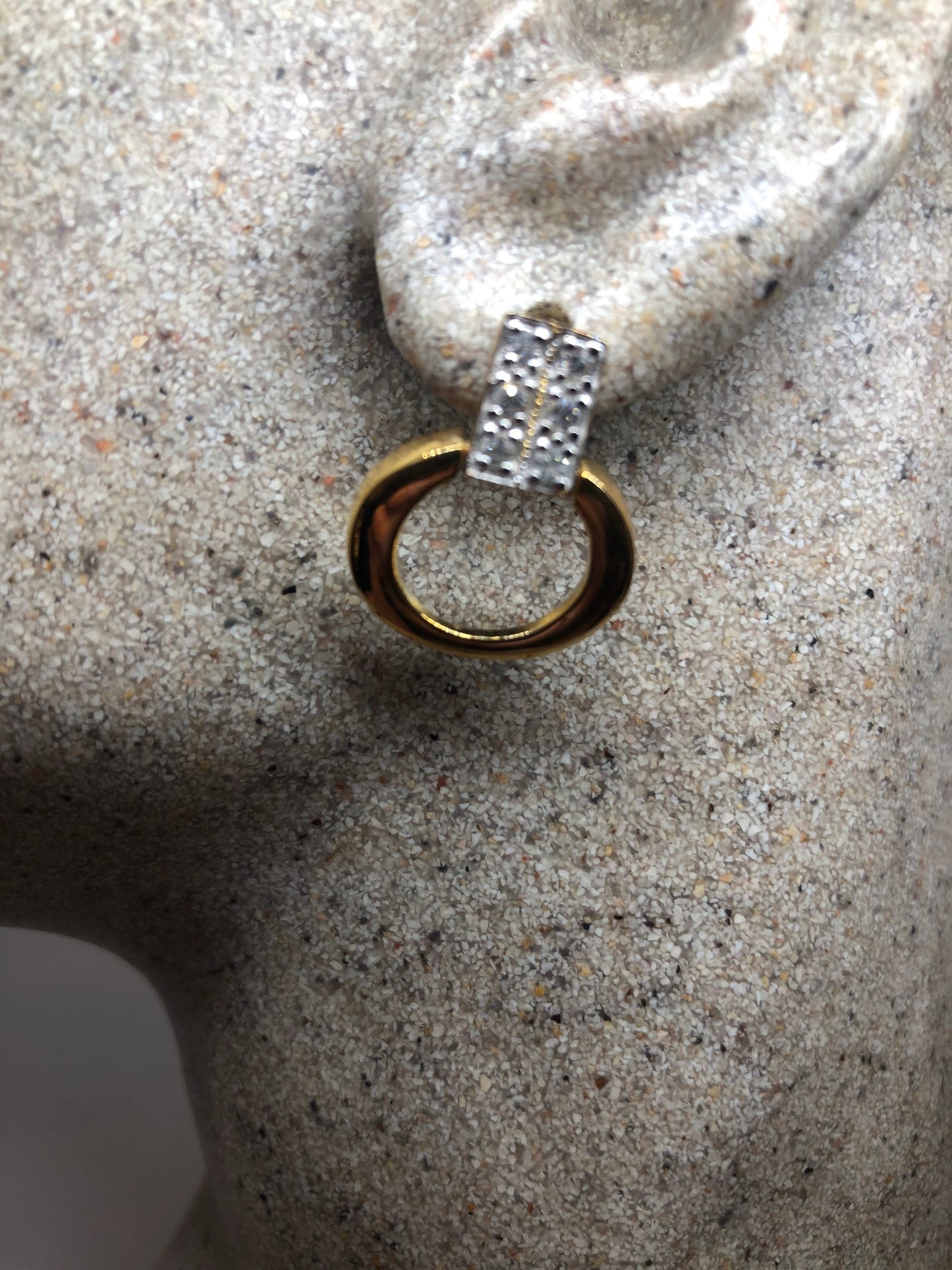 Vintage White Sapphire Earrings Golden 925 Sterling Silver buttons