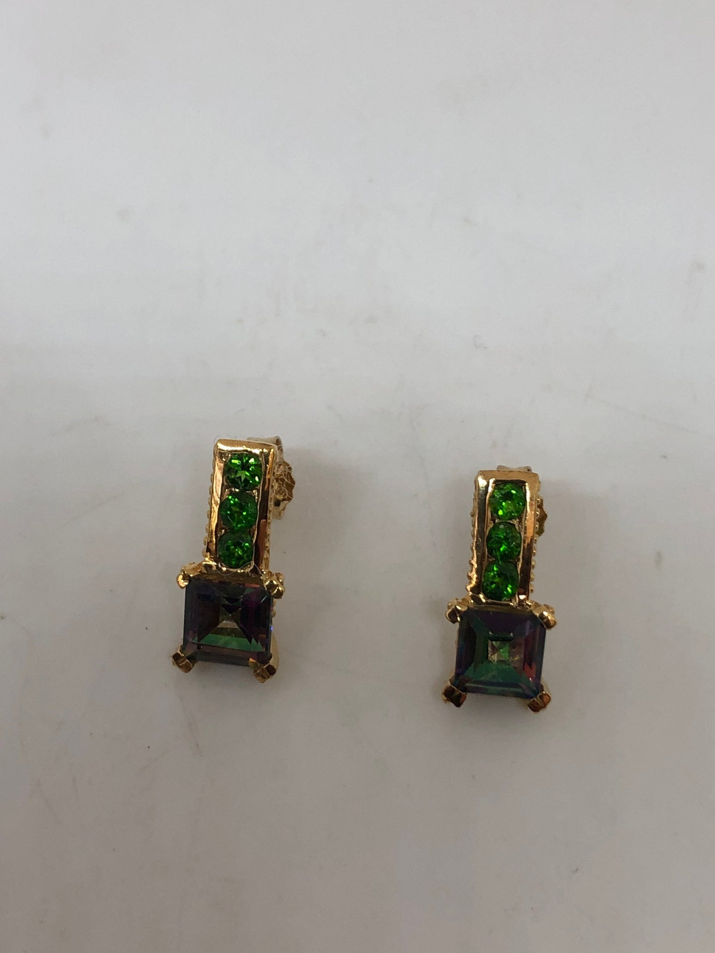 Vintage Blue Mystic Topaz Earrings Golden 925 Sterling Silver Stud button