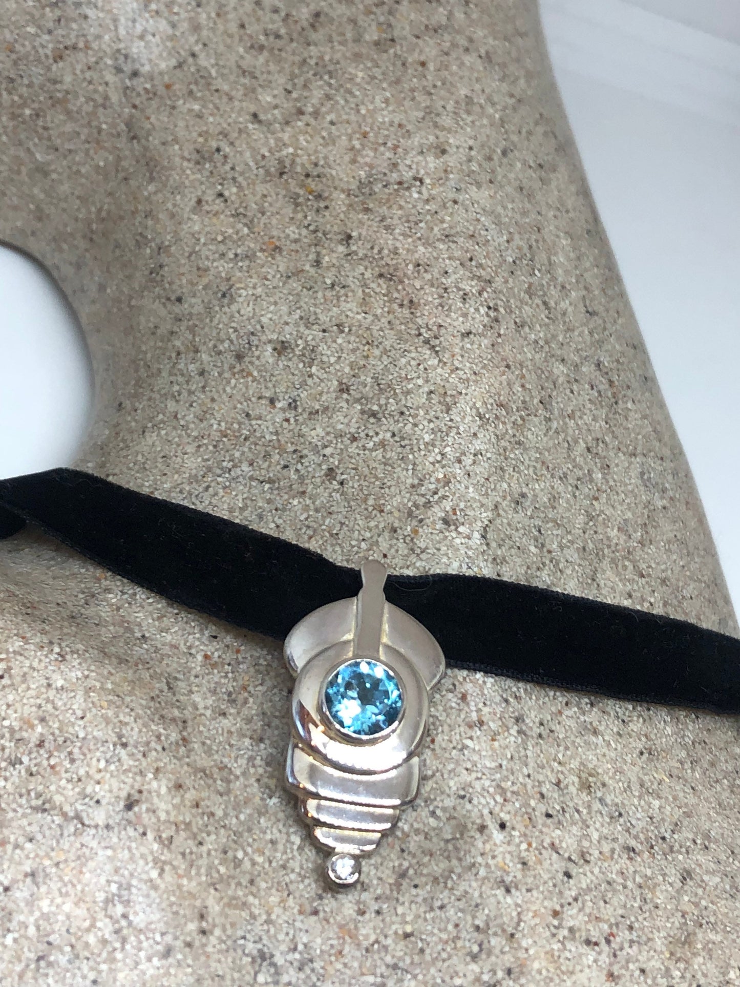 Vintage Blue Topaz Choker 925 Sterling Silver Necklace Pendant