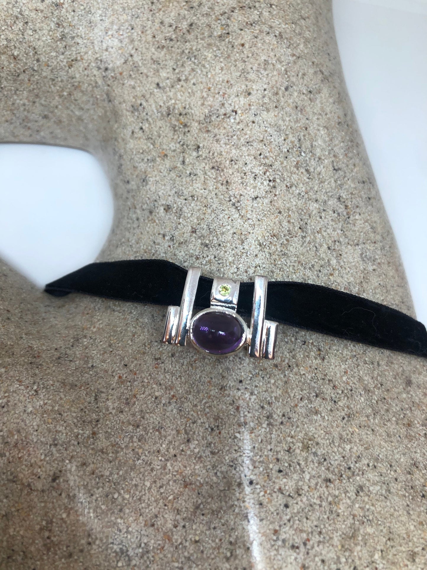 Vintage Purple Amethyst Choker 925 Sterling Silver Pendant