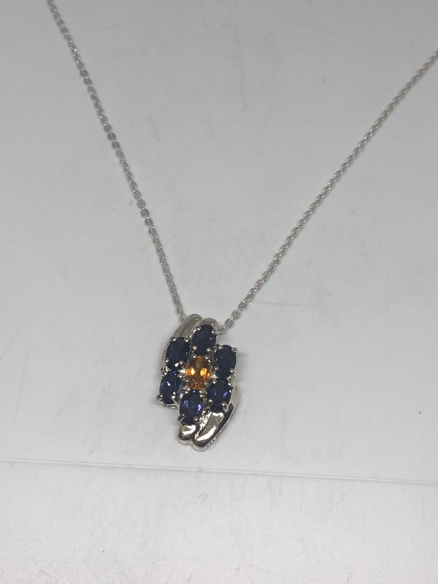Vintage Blue Iolite Choker Antique 925 Sterling Silver Necklace