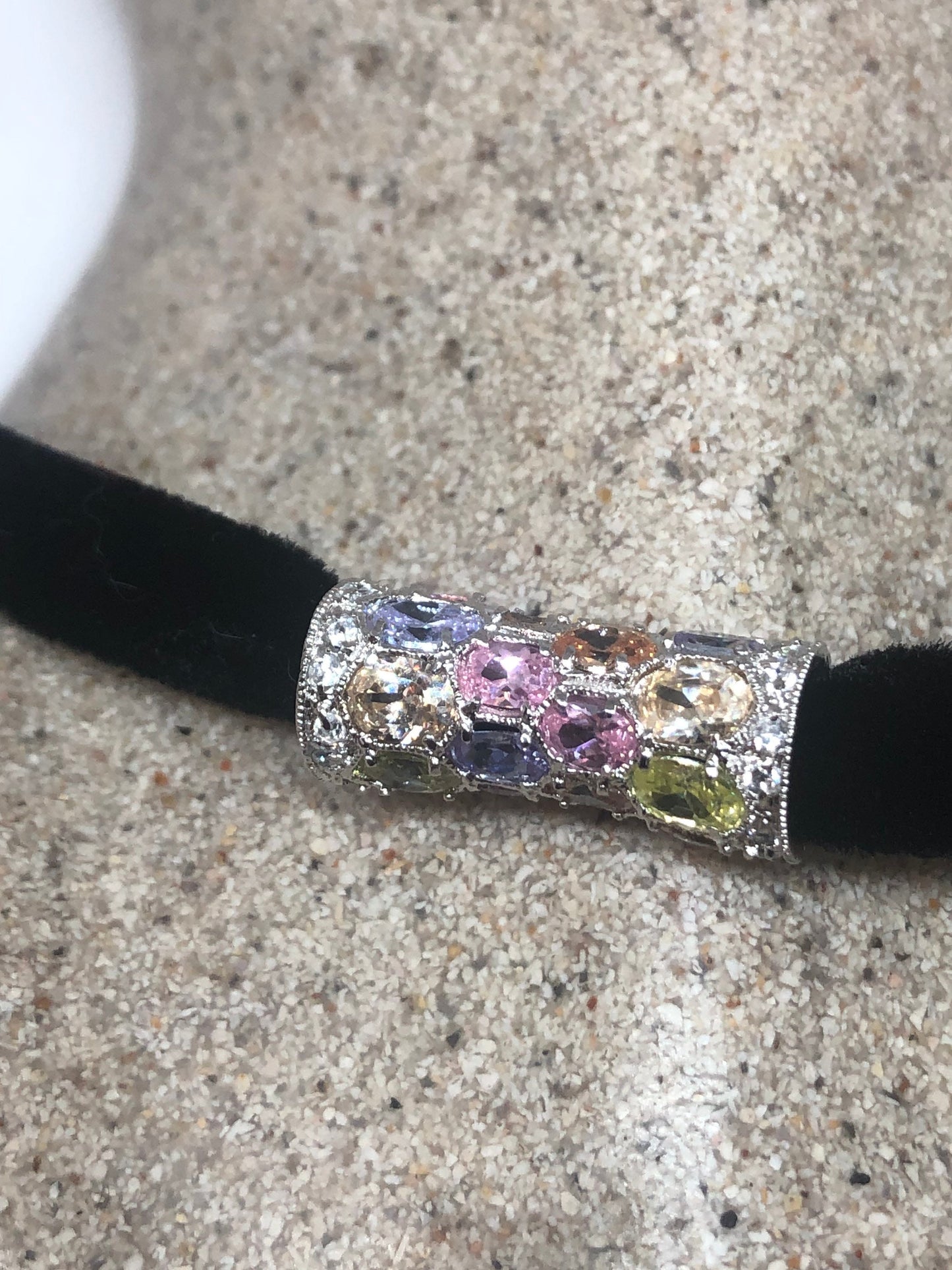 Vintage Pastel CZ Choker Sterling Silver Pendant Necklace