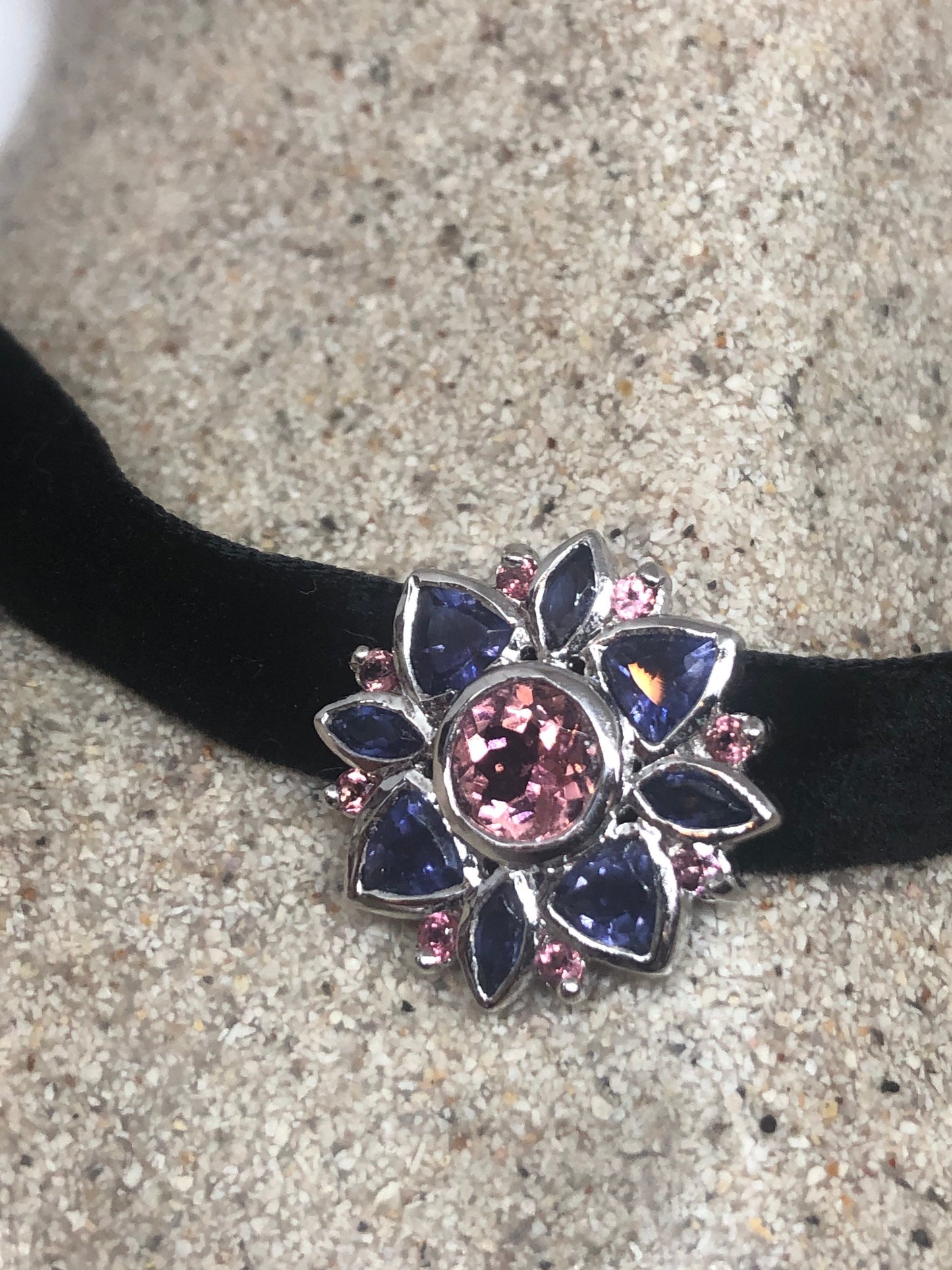 Vintage 925 Sterling Silver Genuine Red Tourmaline Iolite Antique Choker Pendant Necklace