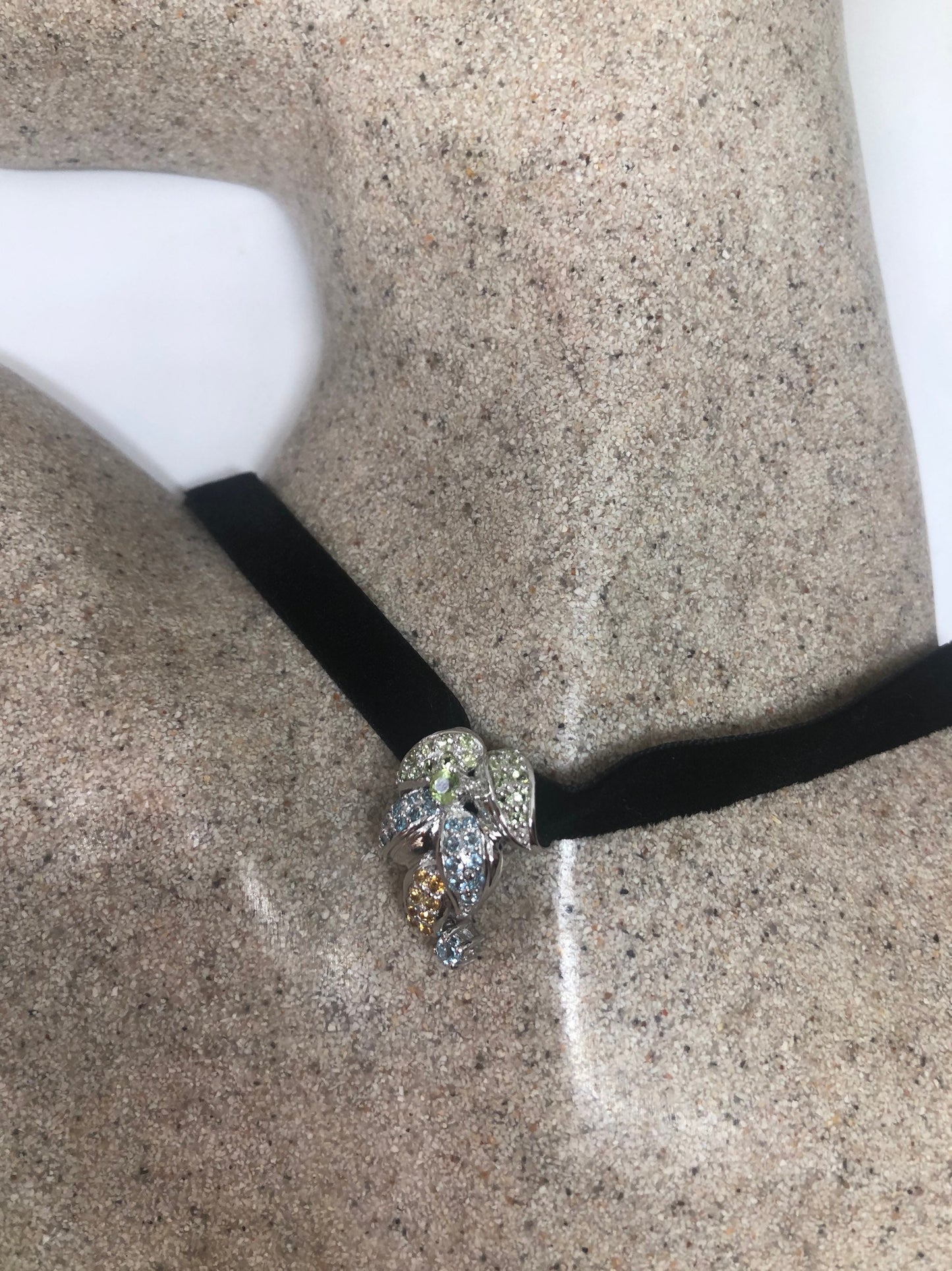 Vintage Pastel Gemstone Choker Sterling Silver Pendant Necklace