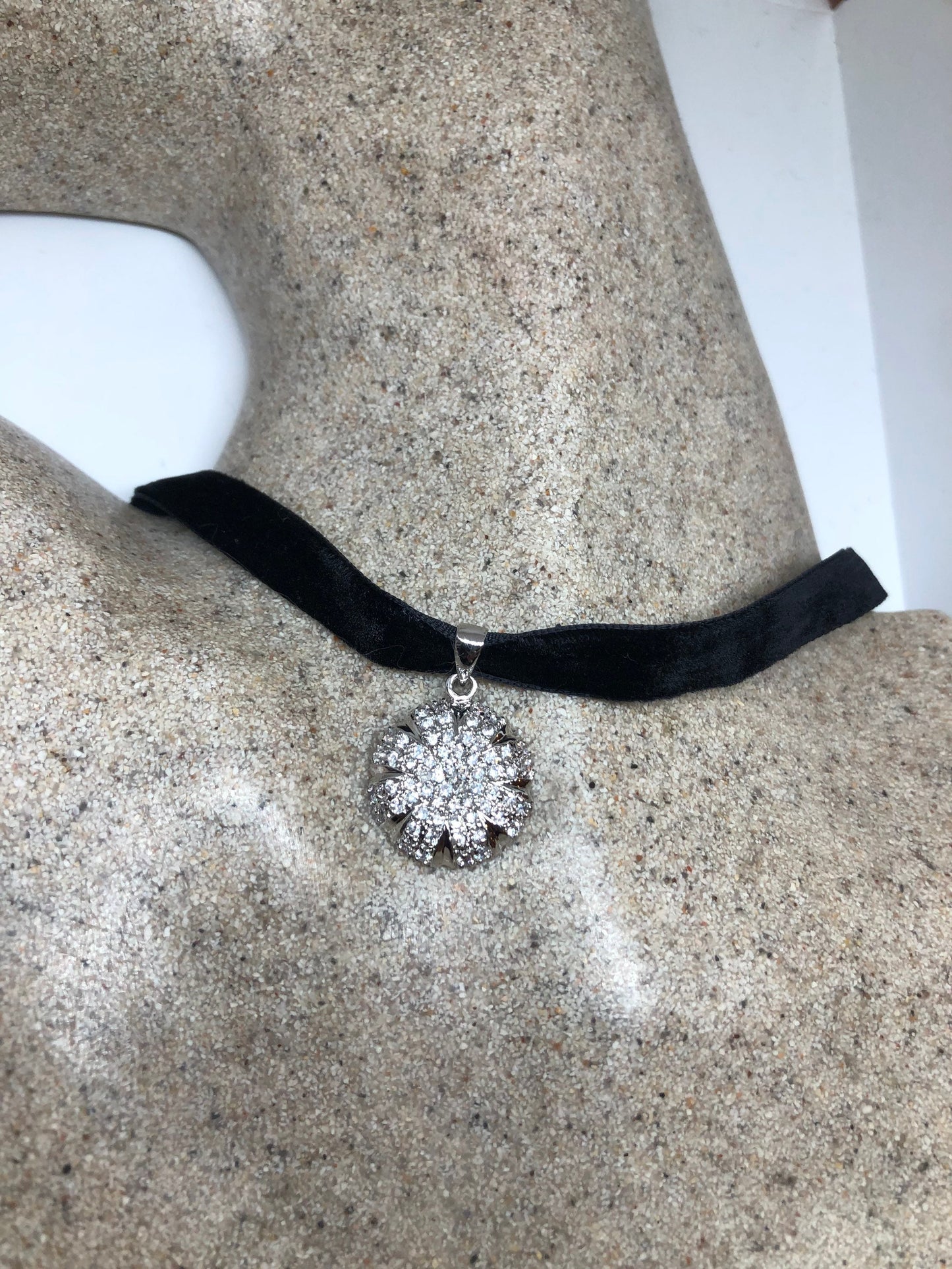 Vintage White Sapphire Choker 925 Sterling Silver Deco Pendant Necklace