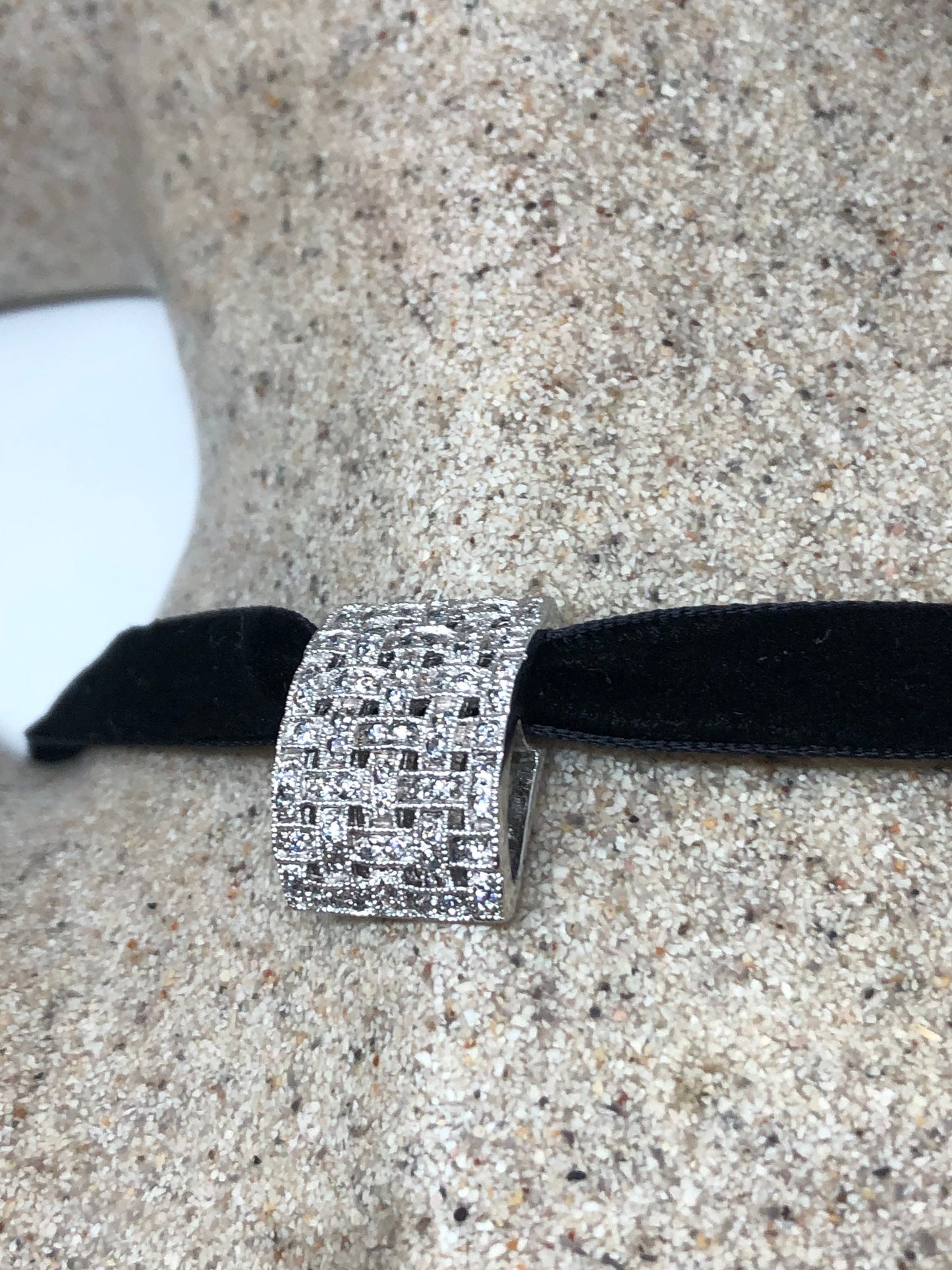 Vintage White Sapphire Choker 925 Sterling Silver Deco Pendant Necklace