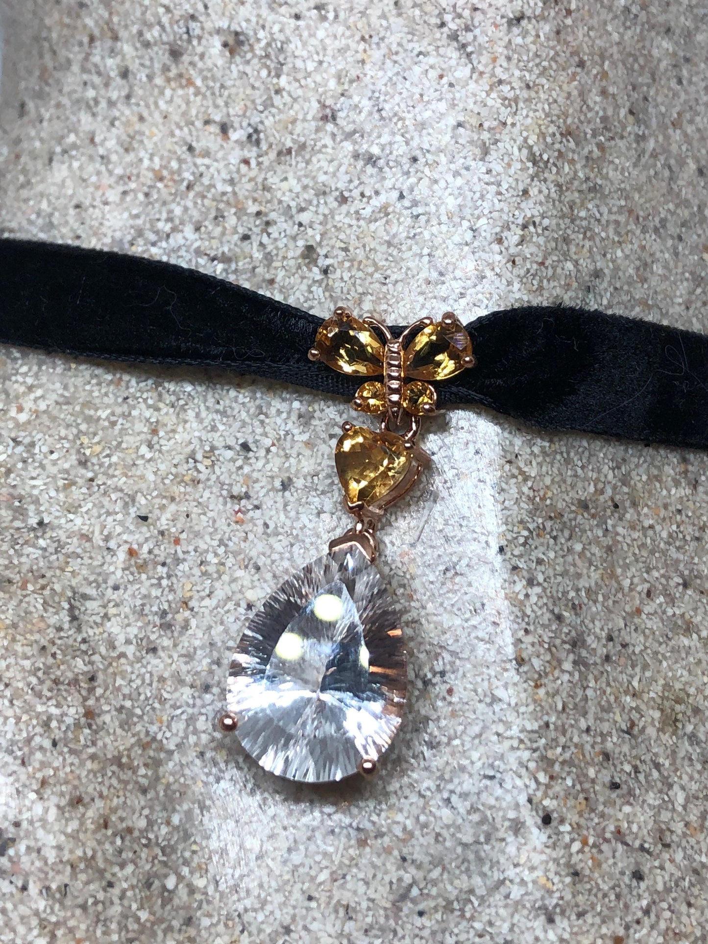 Vintage Clear Quartz Choker 925 Sterling Silver Deco Pendant Necklace