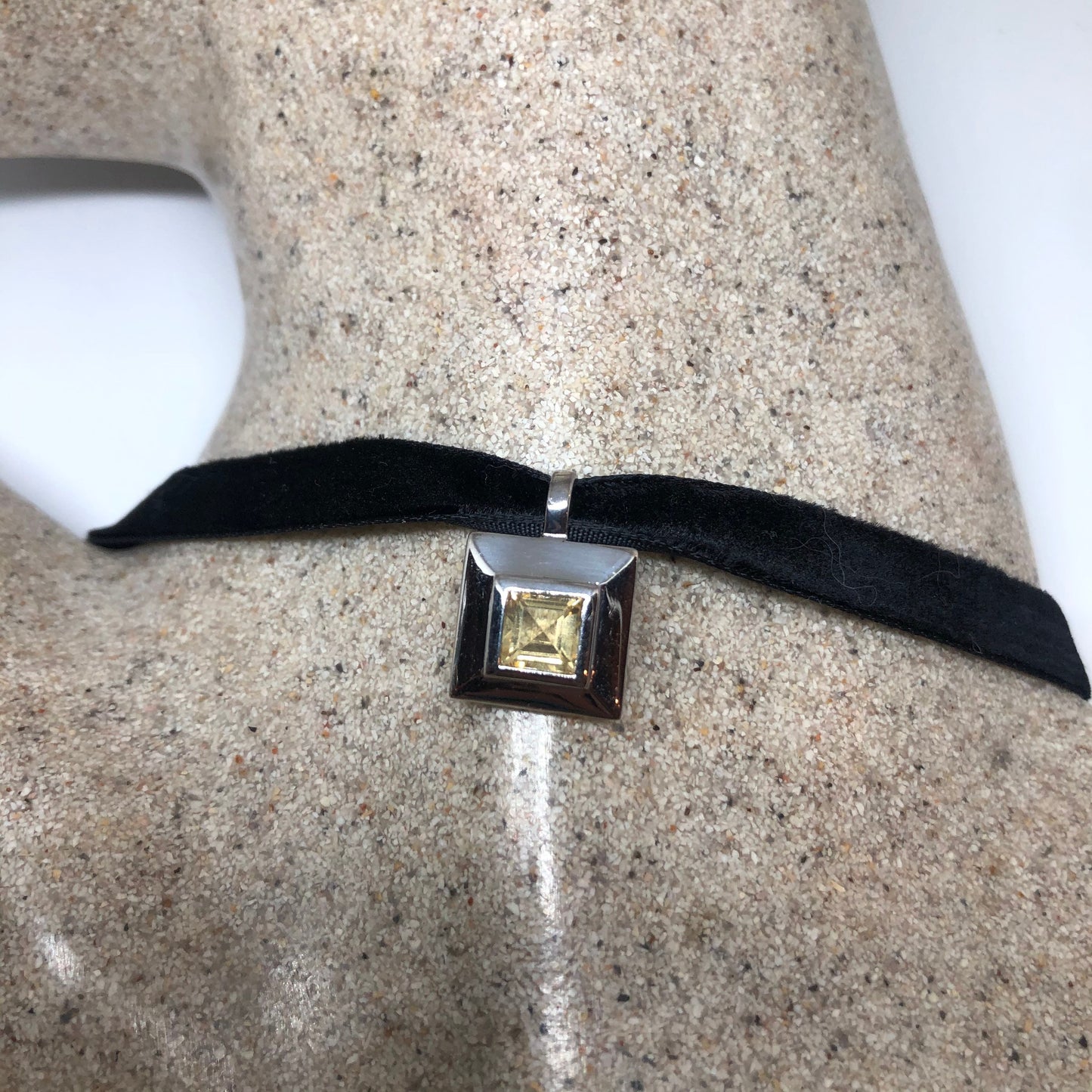 Vintage Golden Citrine Pendant 925 Sterling Silver Choker Necklace