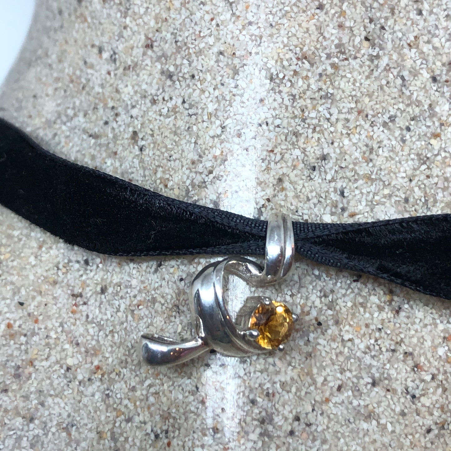 Vintage Golden Citrine Pendant 925 Sterling Silver Choker Necklace