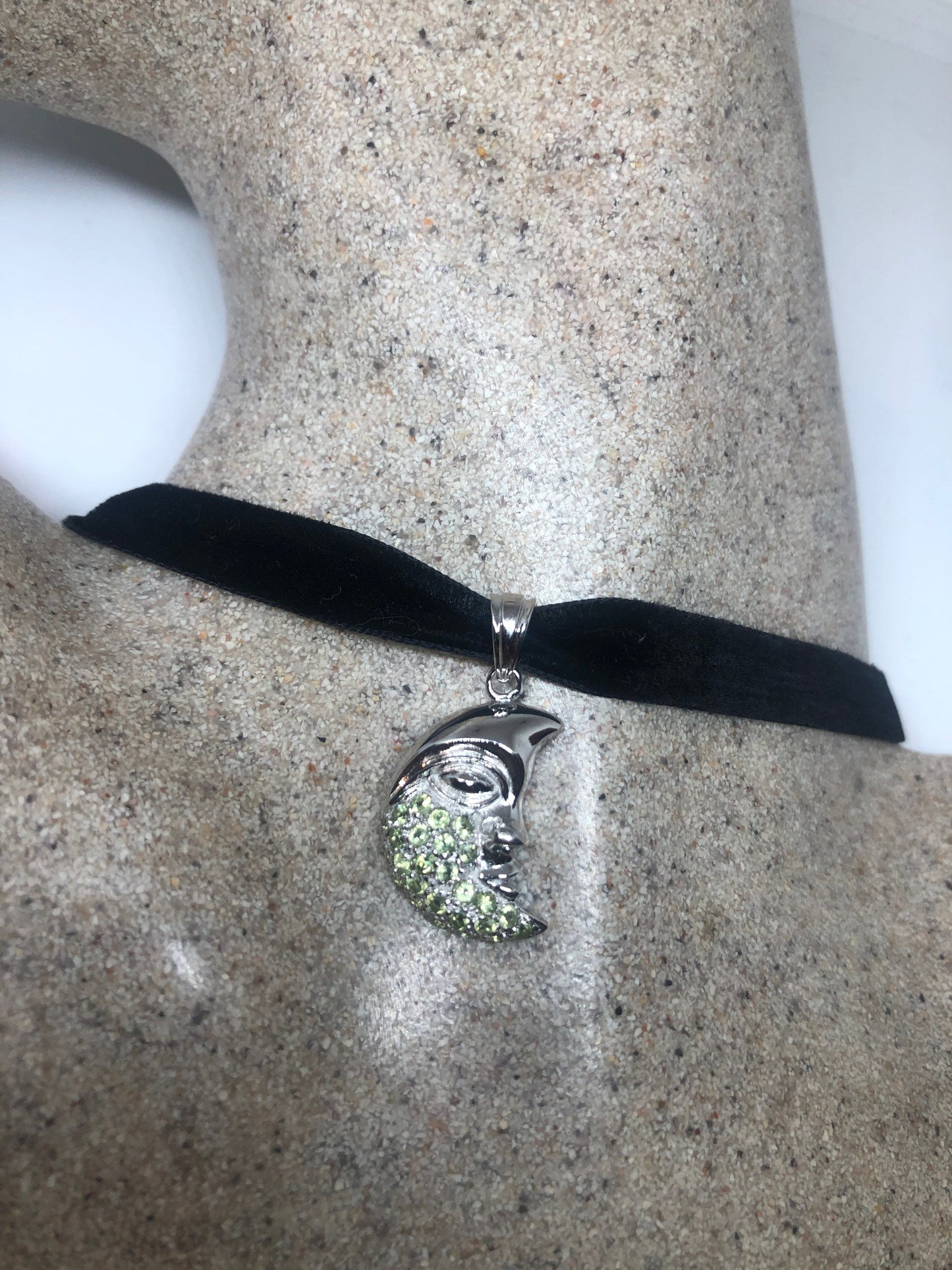 Vintage Peridot Choker 925 Sterling Silver Deco Pendant