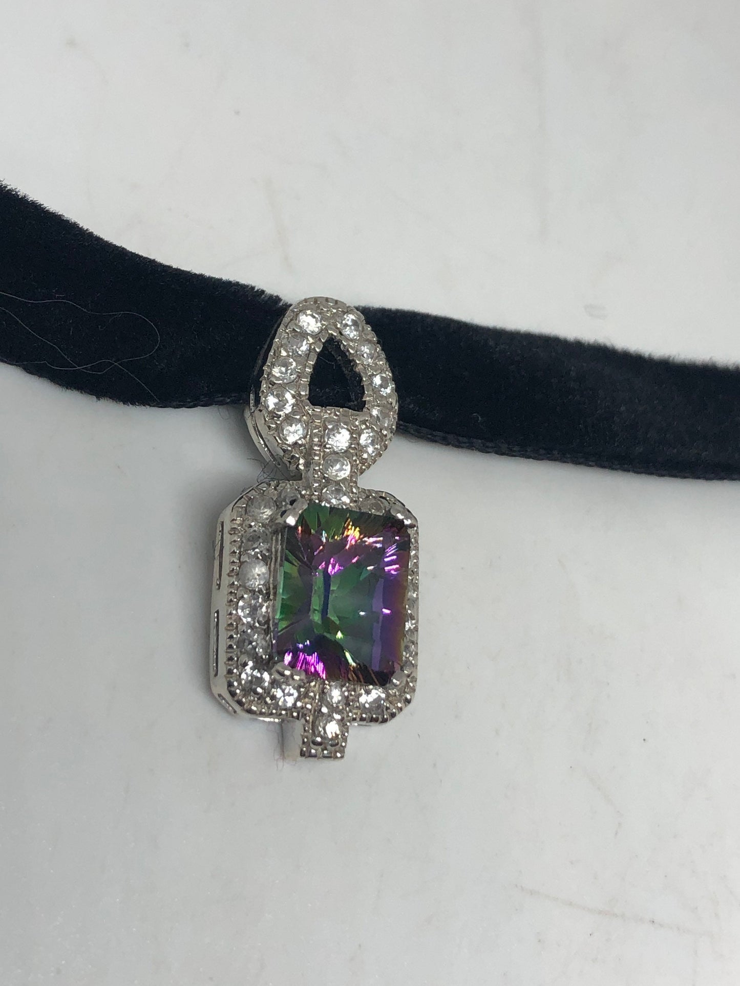 Vintage Blue Mystic Topaz Choker 925 Sterling Silver Pendant Necklace