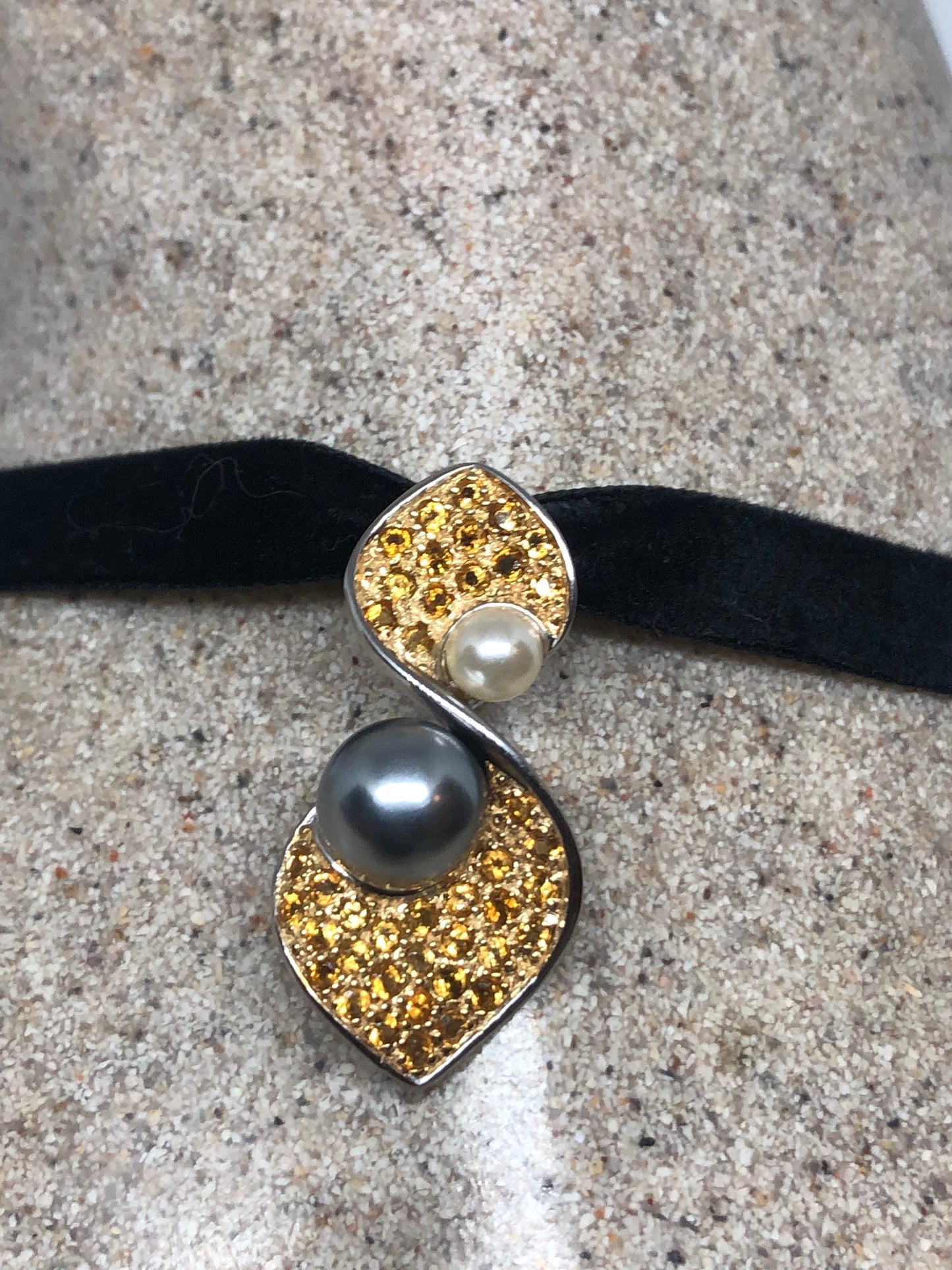 Vintage Citrine Pearl Choker 925 Sterling Silver Deco Pendant Necklace