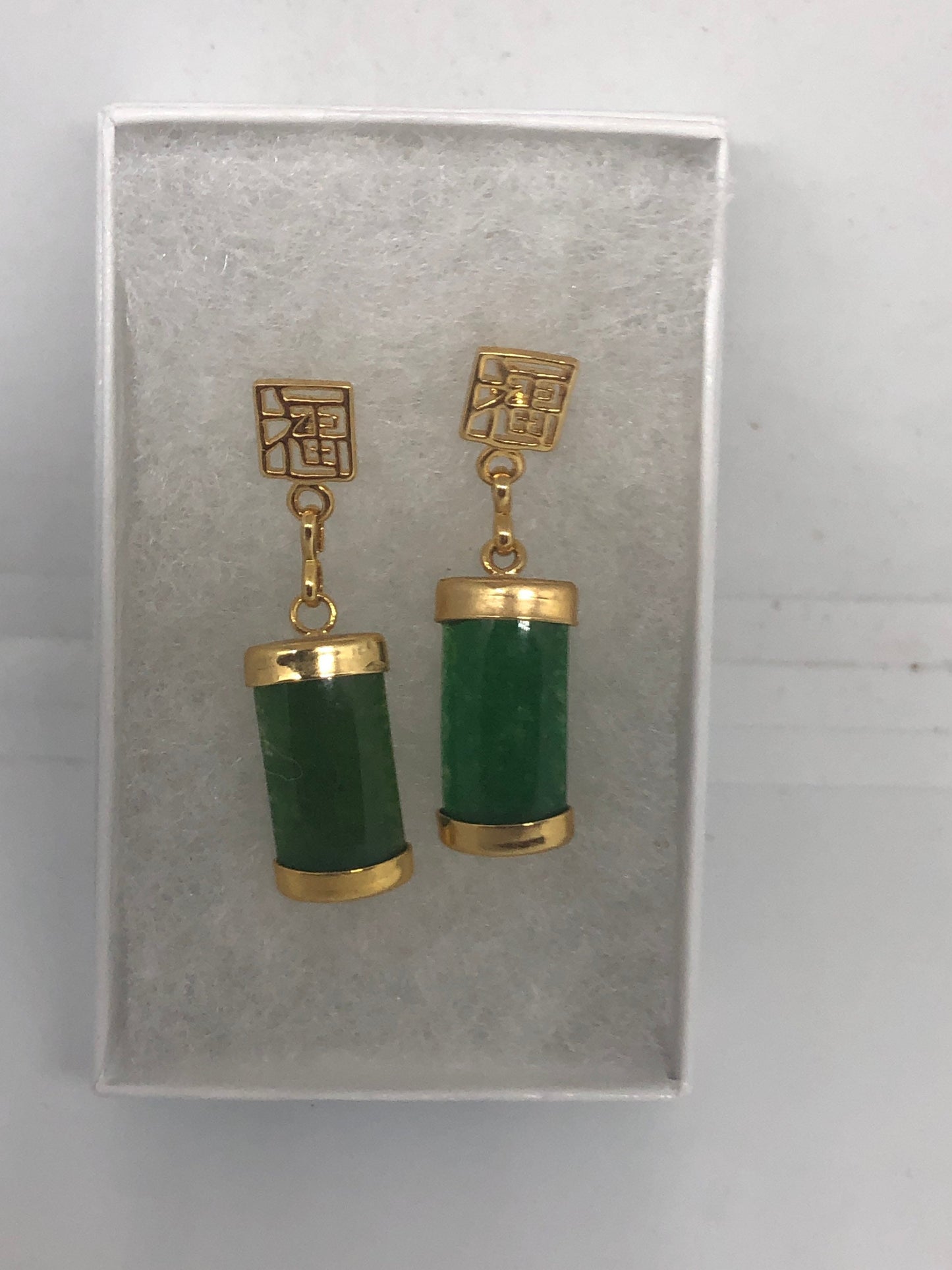 Vintage Fun Green Jade Gemstone Gold Rhodium Bronze Earrings