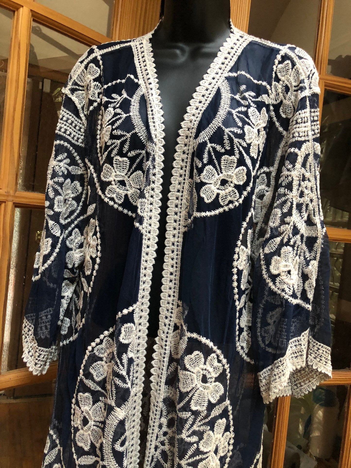Vintage Style Navy Blue Embroidered kimono jacket