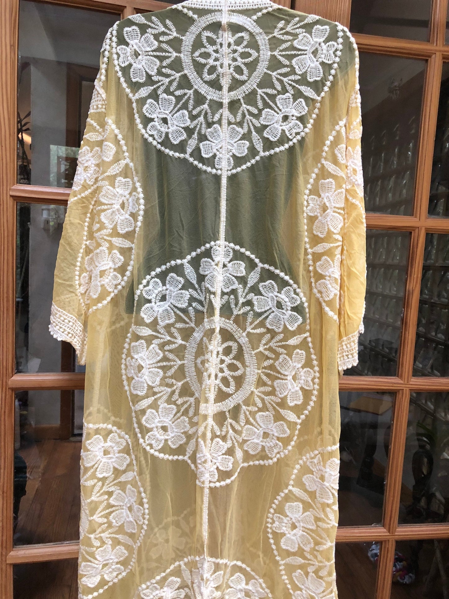 Vintage Style Yellow and White Embroidered kimono jacket
